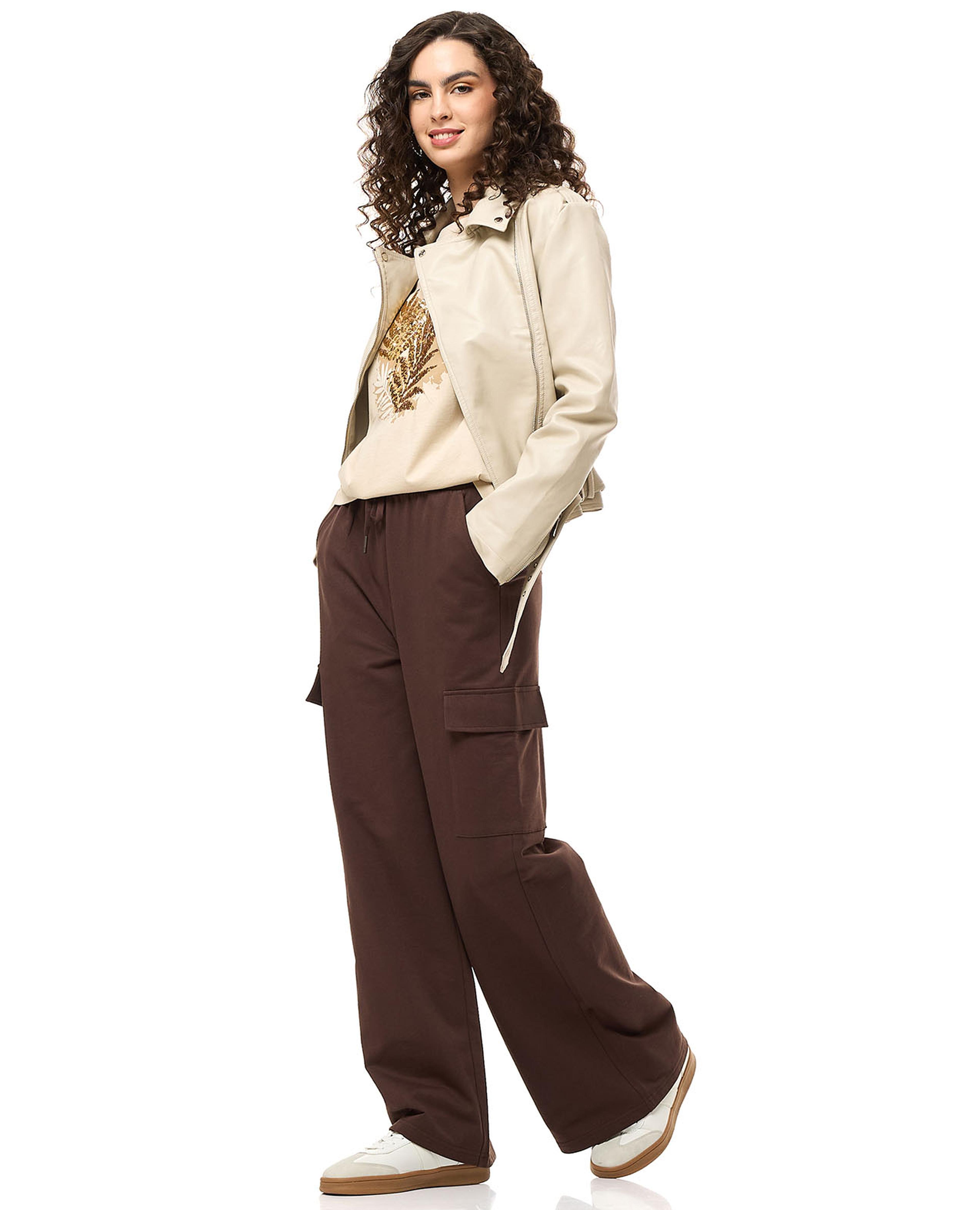 بنطلون كارجو سادة برباط على الخصر