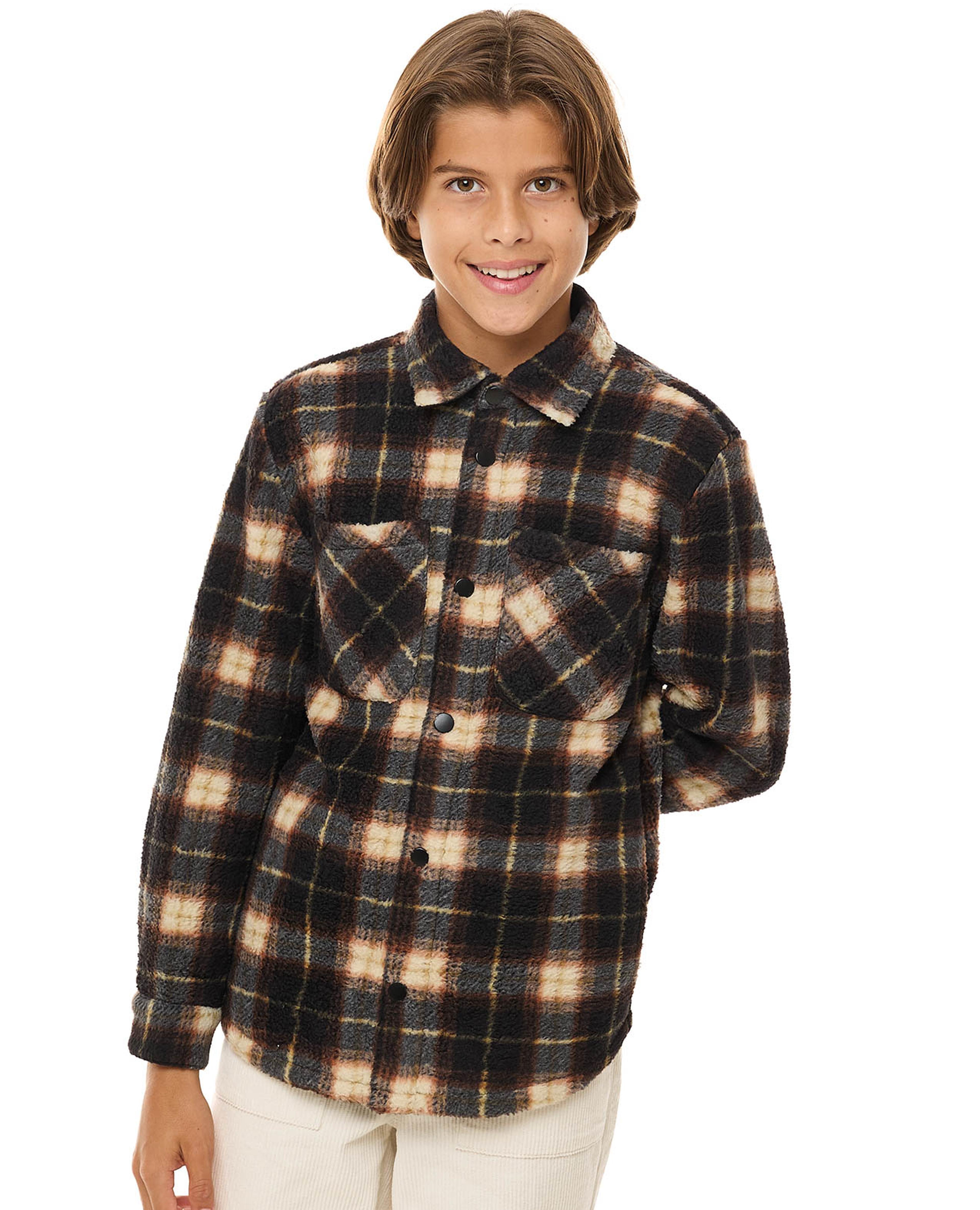 Plaid Sherpa Jacket with Zipper Closure