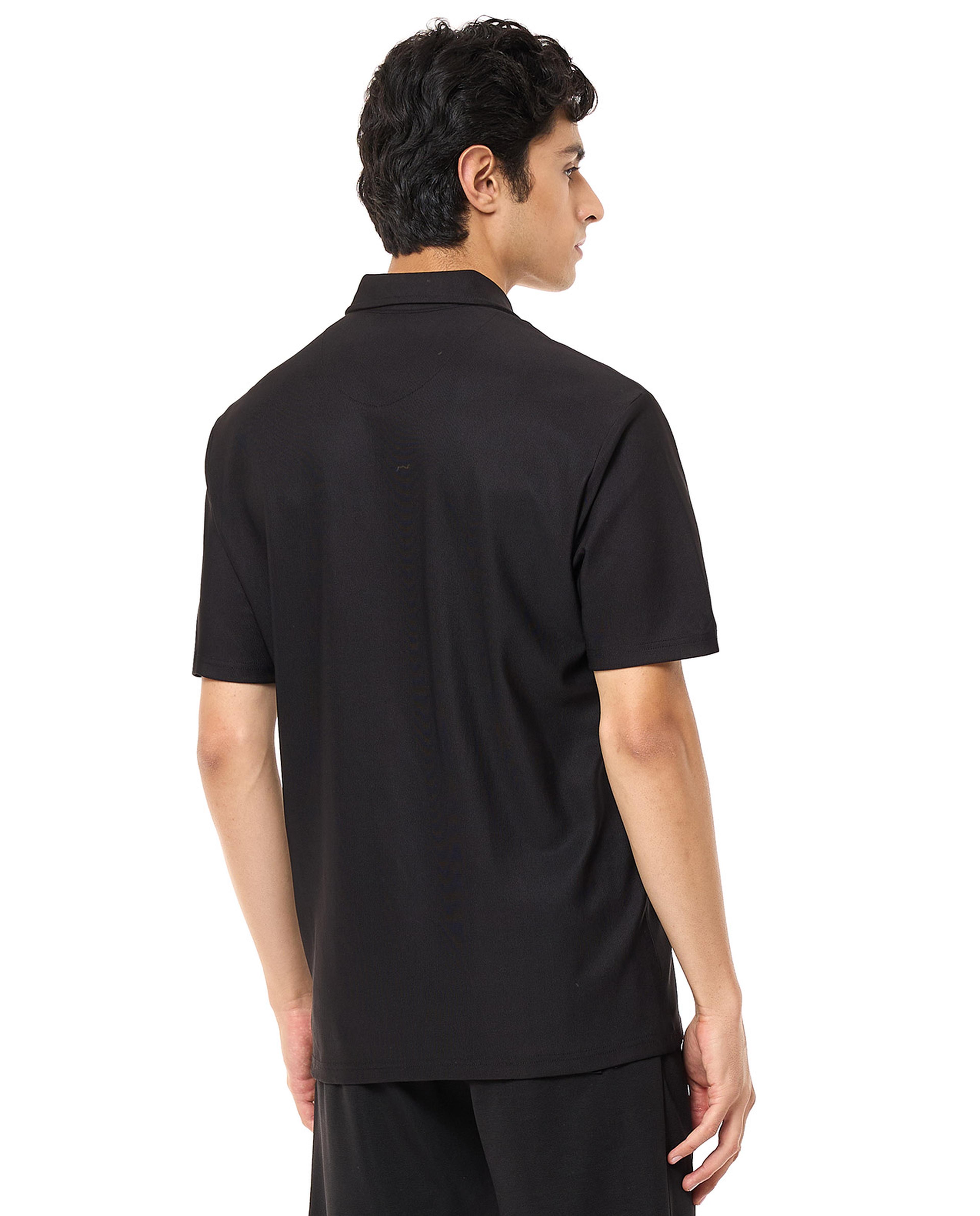 Solid Shirt with Spread Collar and Short Sleeves