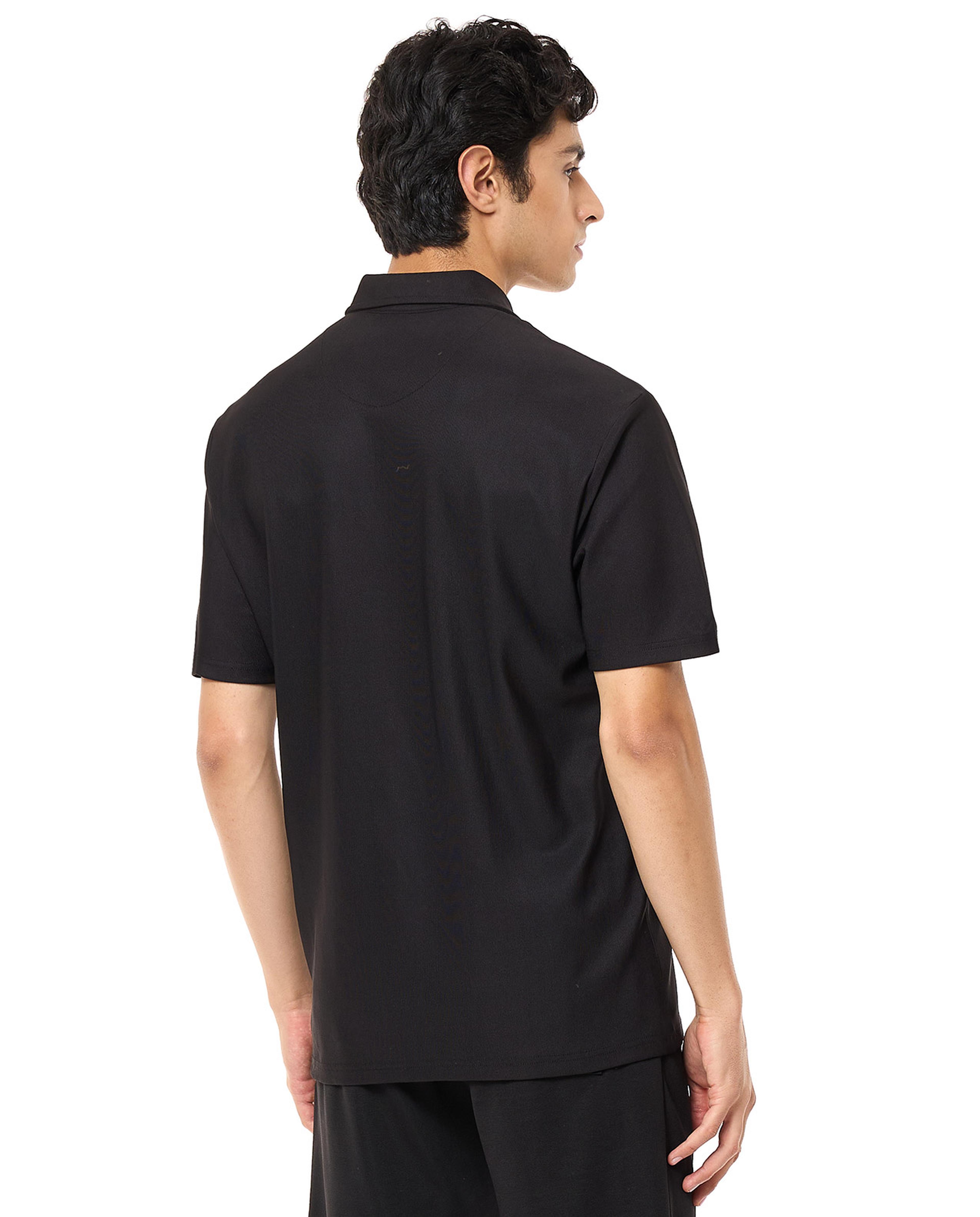 Solid Shirt with Spread Collar and Short Sleeves