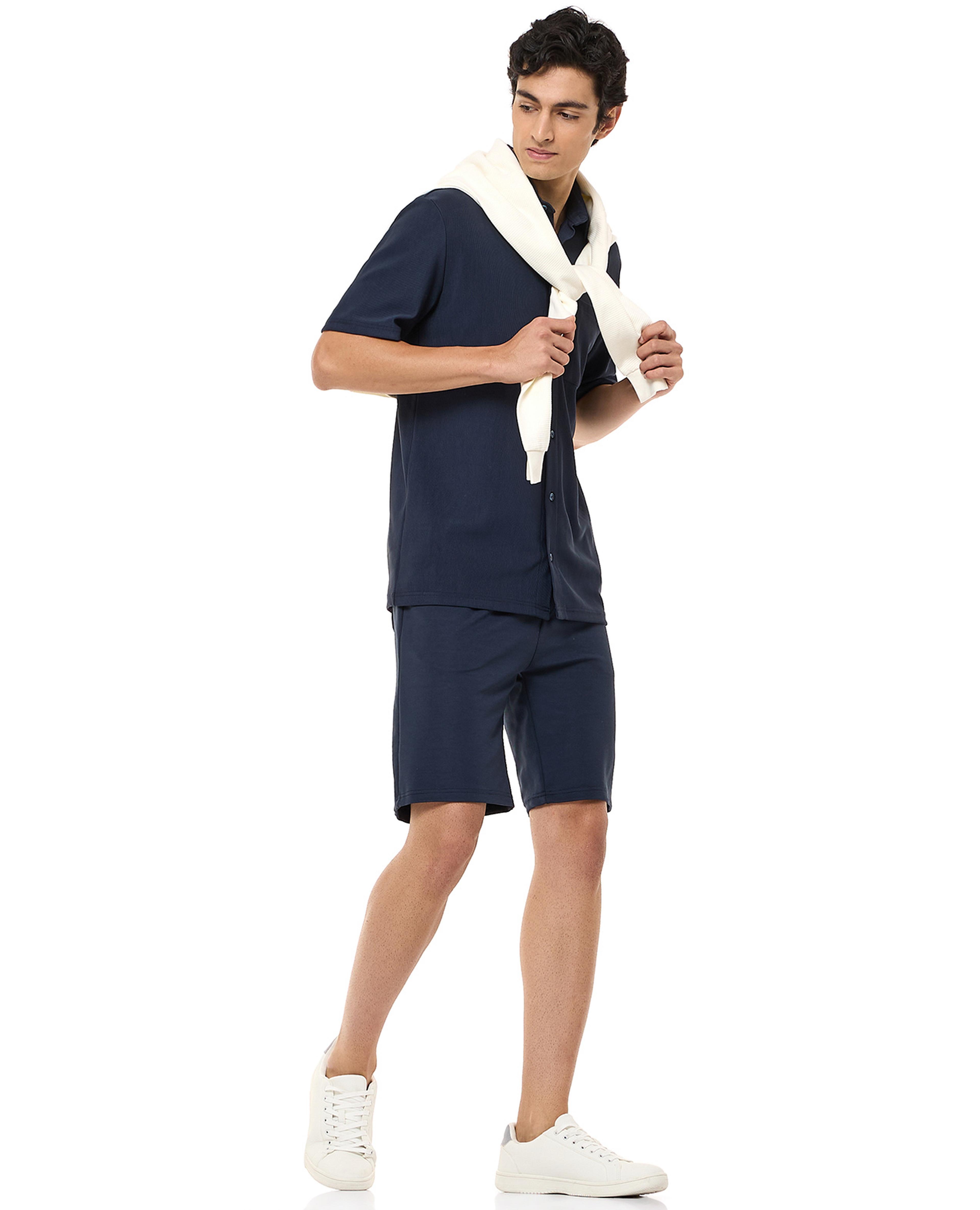 Textured Shorts with Drawstring Waist