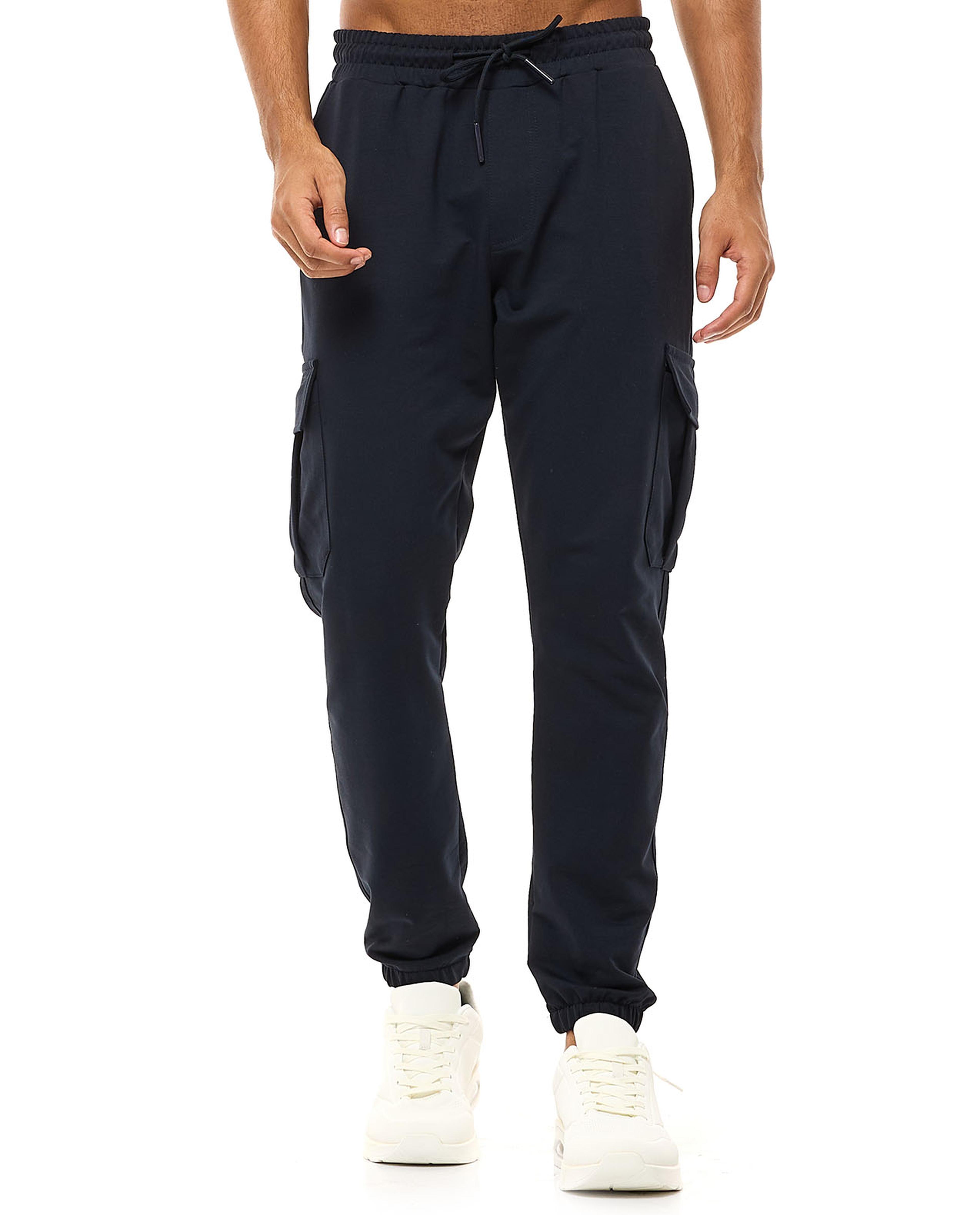 Solid Cargo Joggers with Drawstring Waist