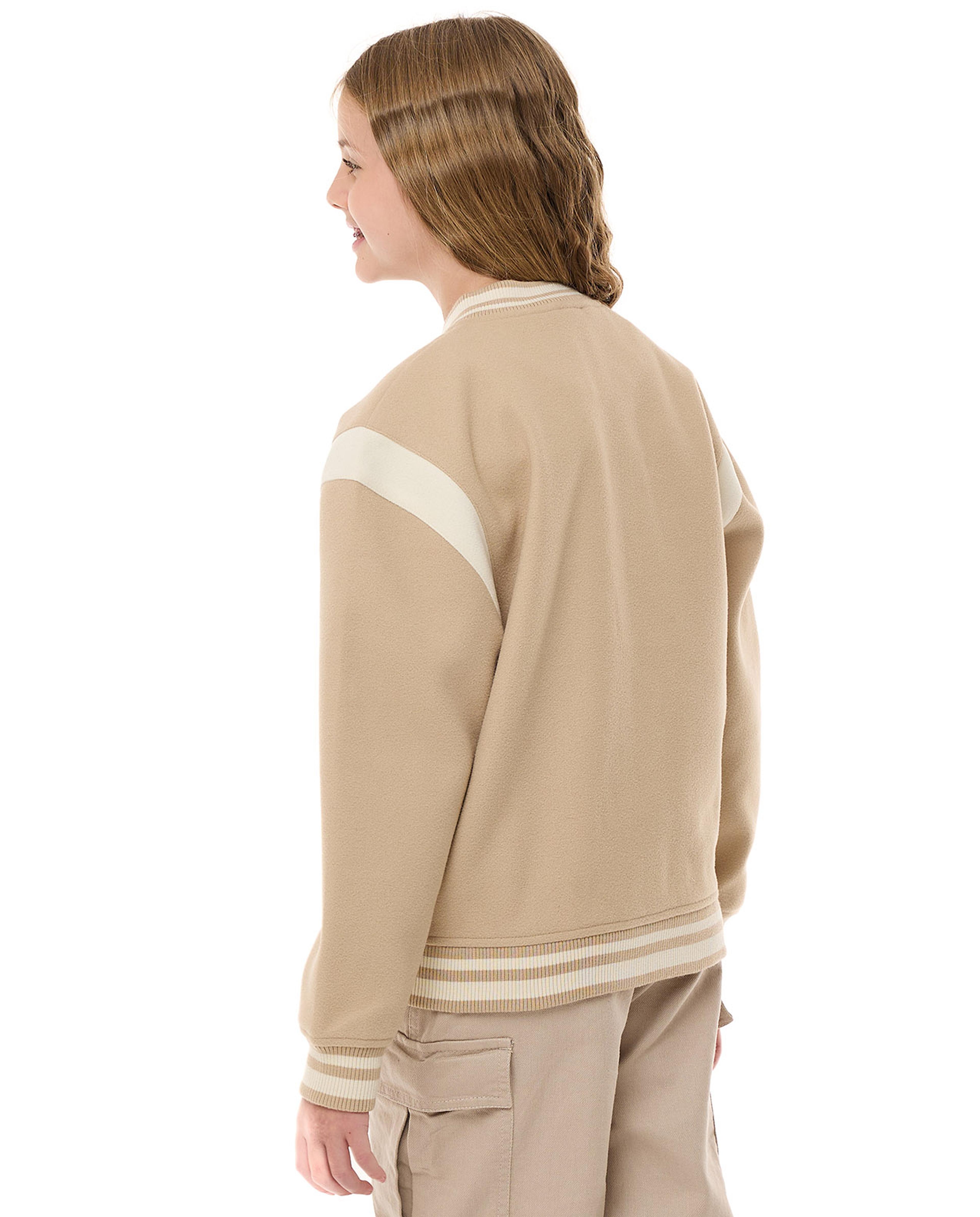 Letter Applique Bomber Jacket with Zipper Closure