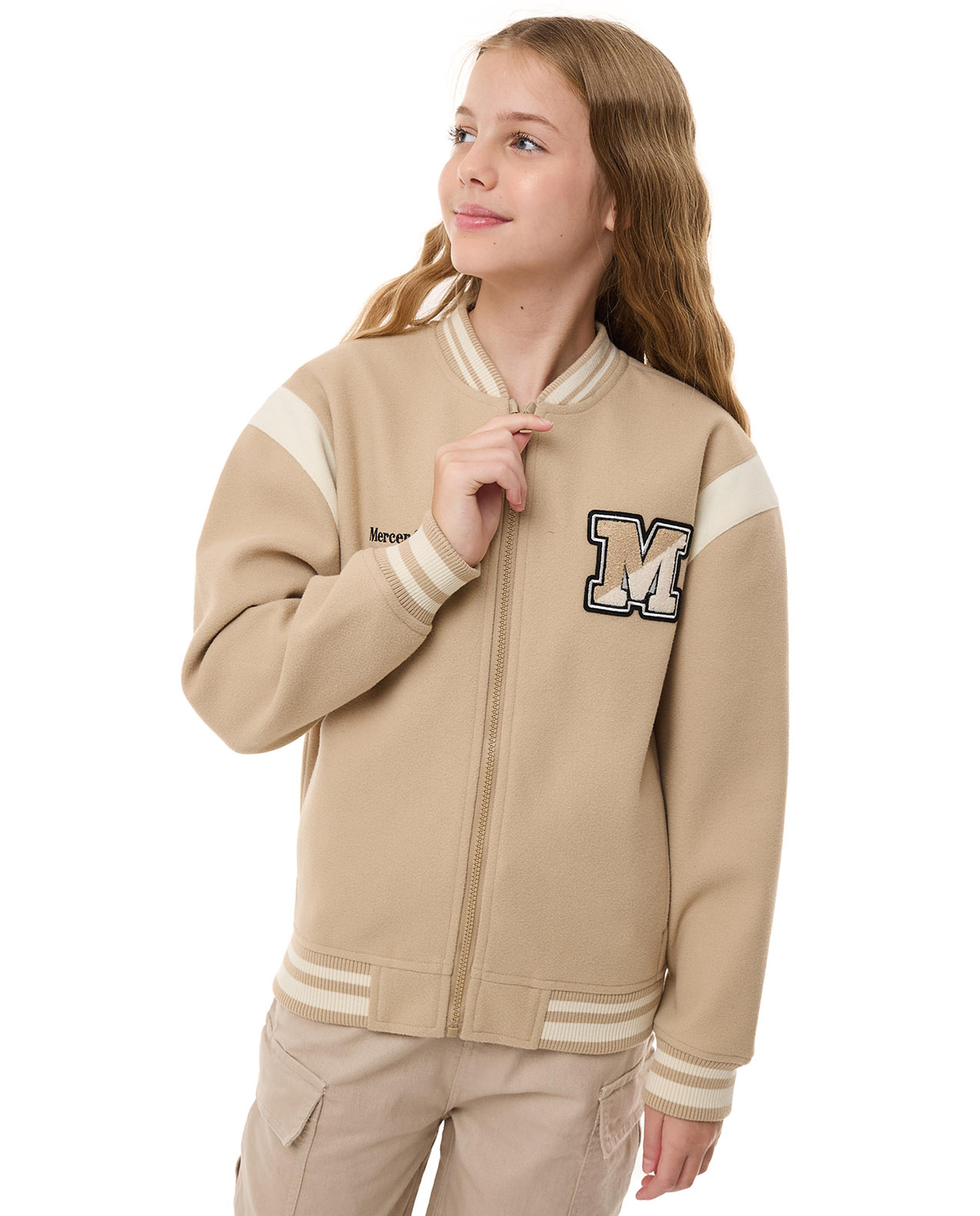 Letter Applique Bomber Jacket with Zipper Closure