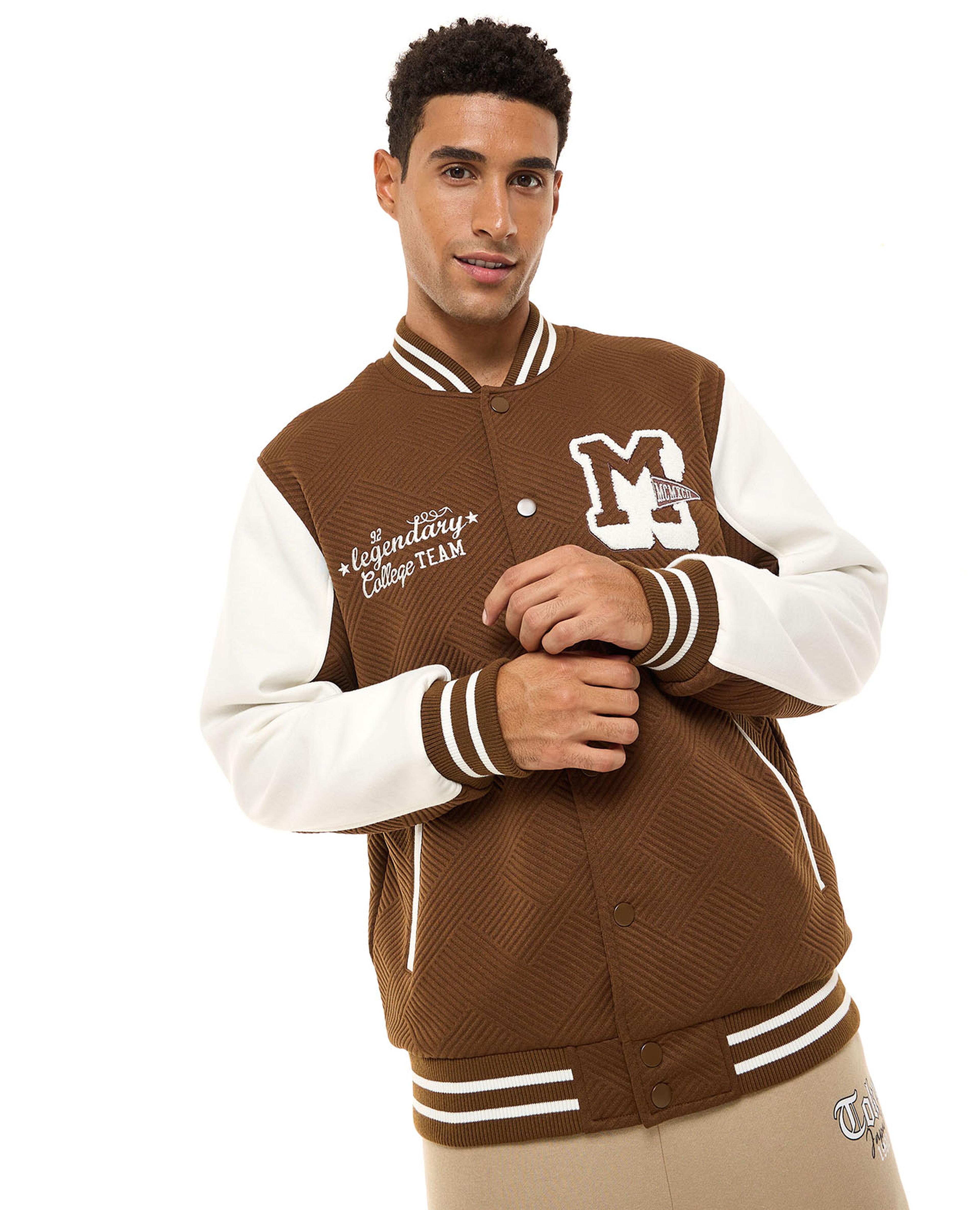 Color Block Bomber Jacket with Button Closure