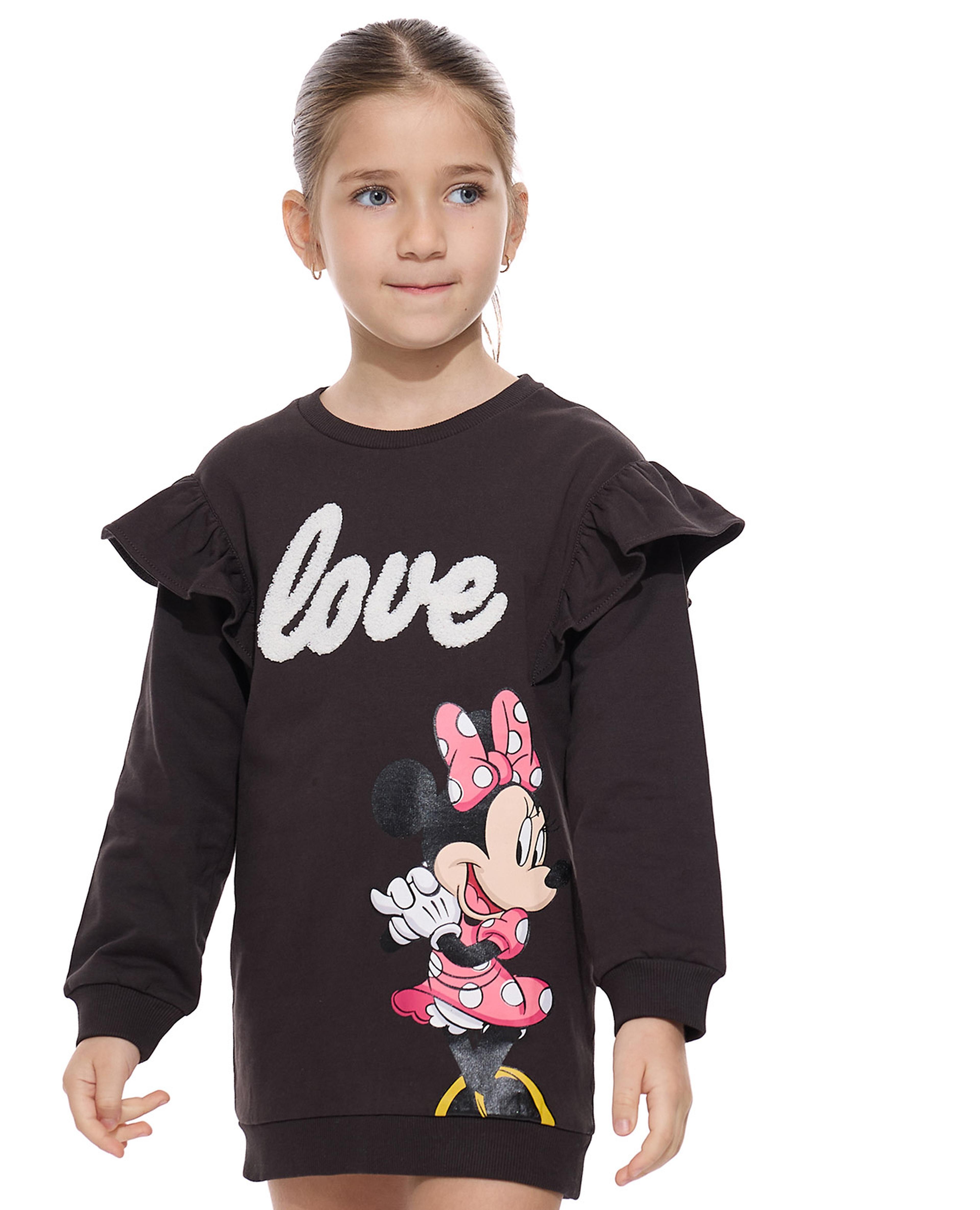 Minnie Mouse Print Sweatdress with Long Sleeves