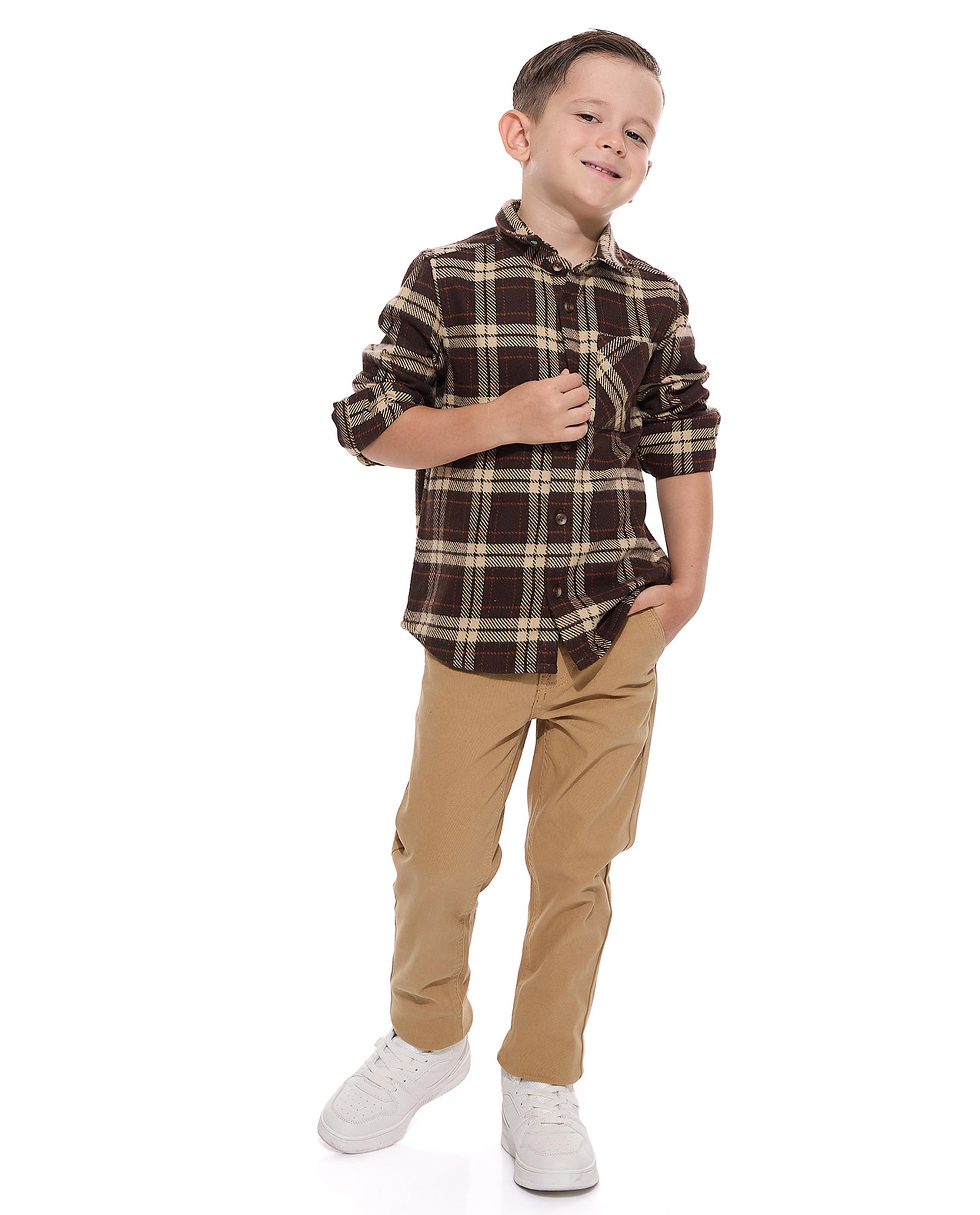 Plaid Shirt with Classic Collar and Long Sleeves