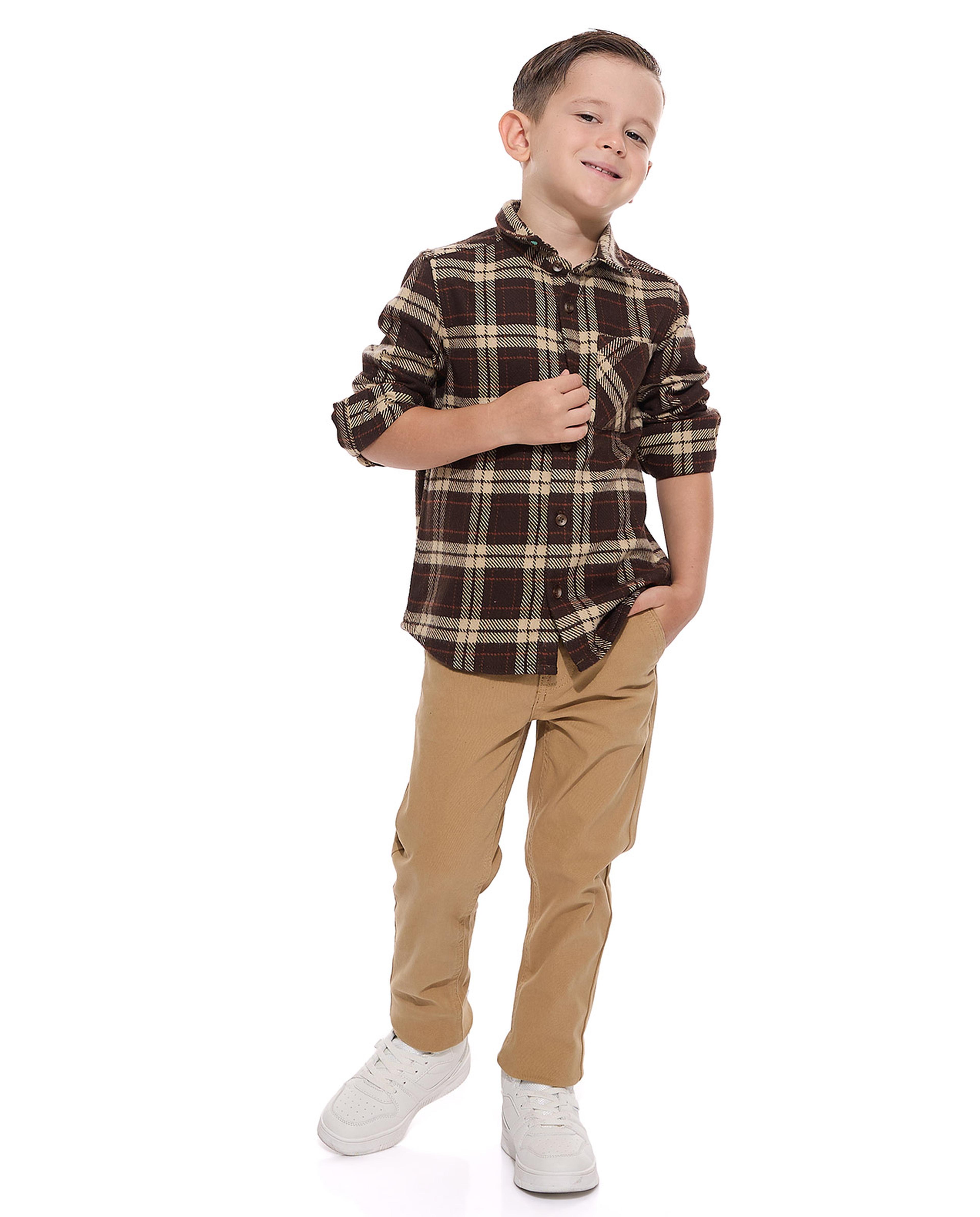 Plaid Shirt with Classic Collar and Long Sleeves