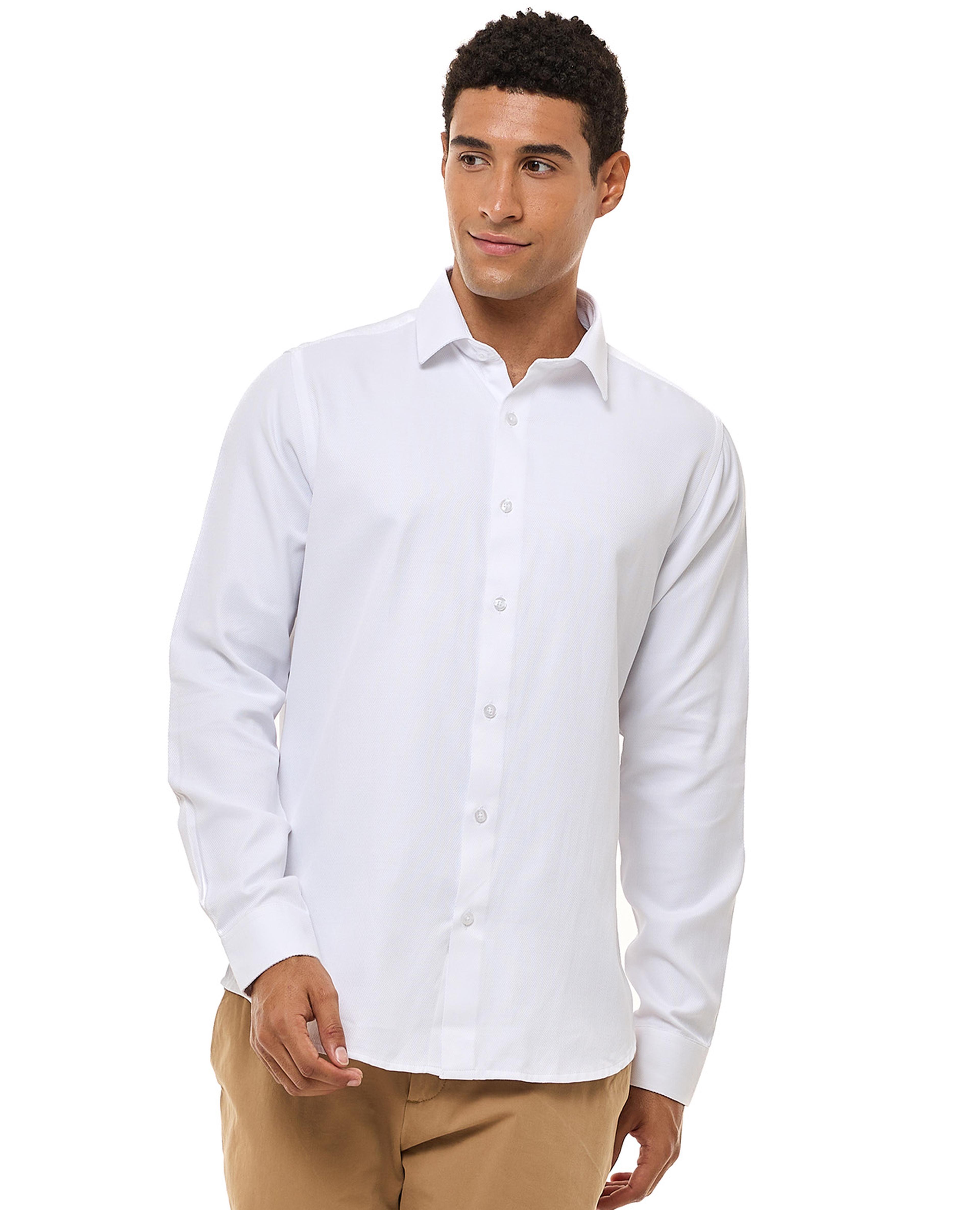 Solid Shirt with Spread Collar and Long Sleeves