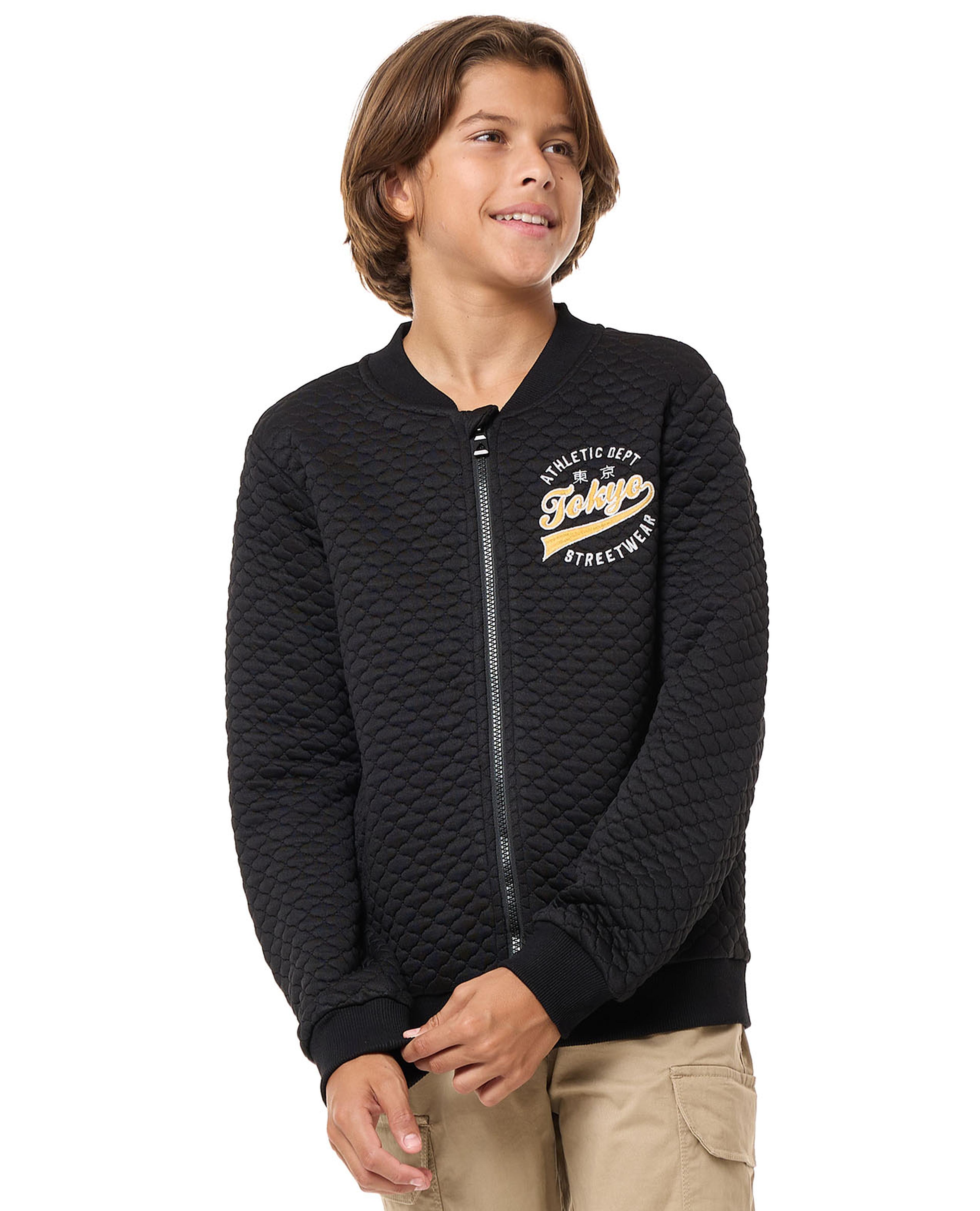 Textured Bomber Jacket with Zipper Closure