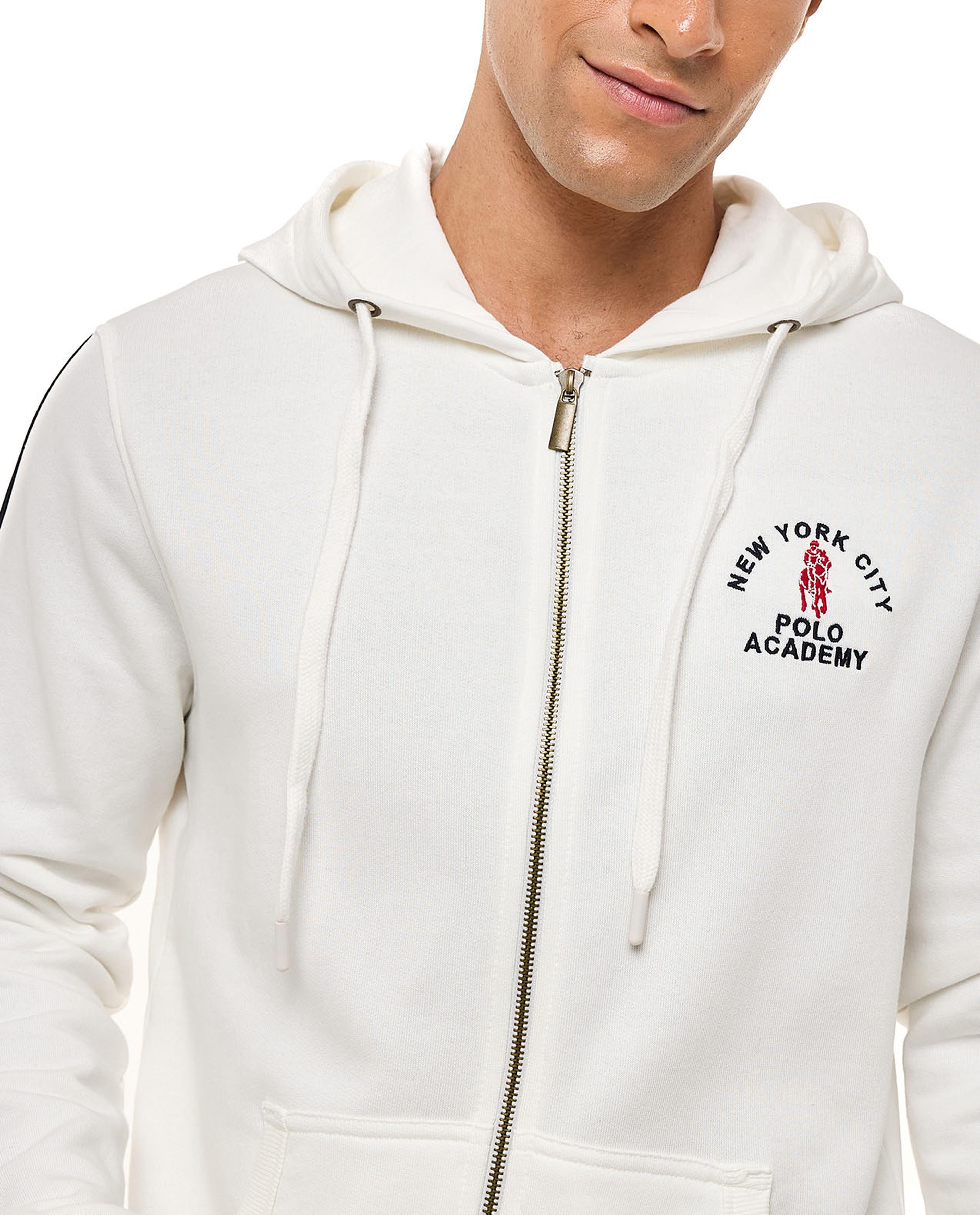 Embroidered Hooded Jacket with Zipper Closure