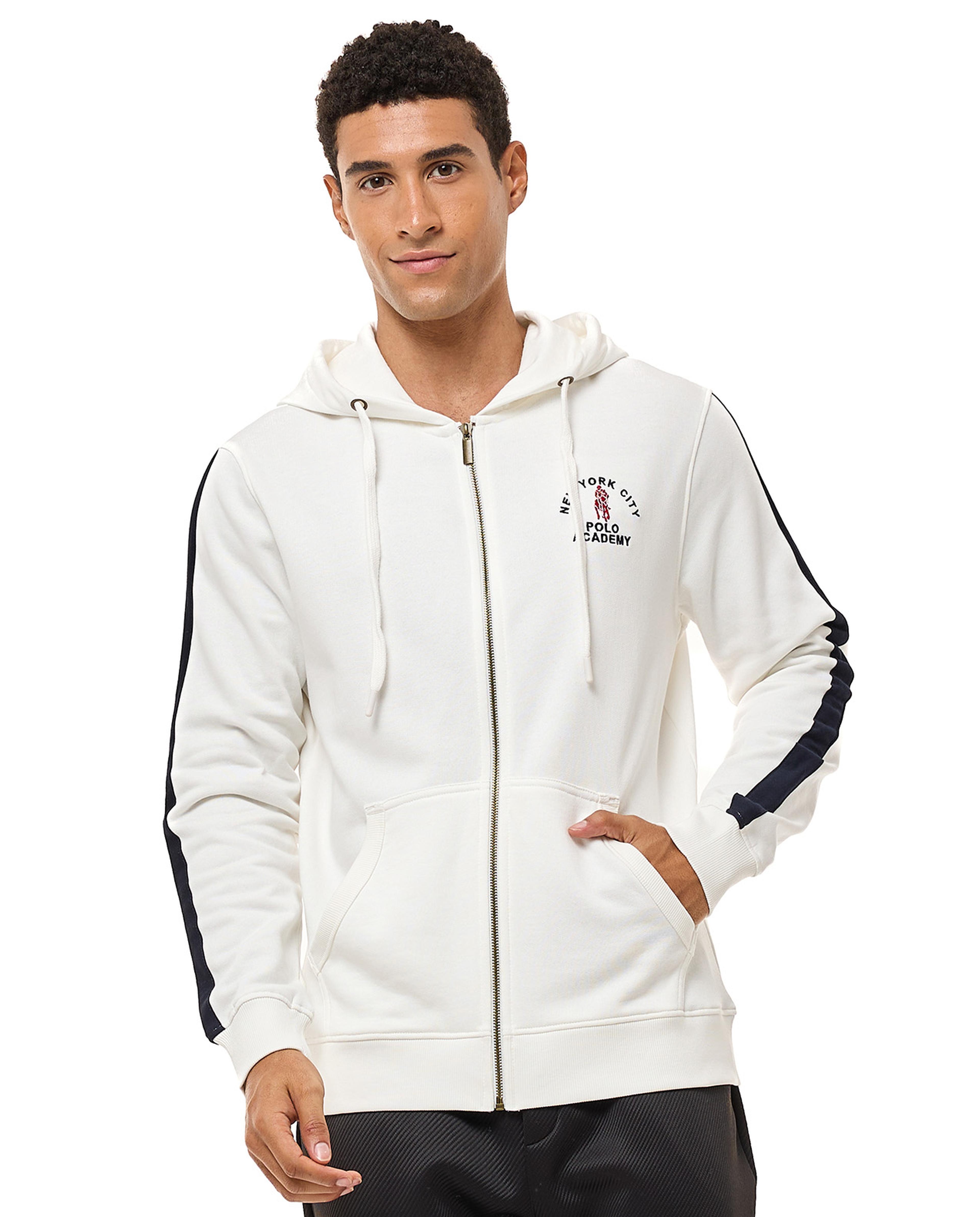 Embroidered Hooded Jacket with Zipper Closure
