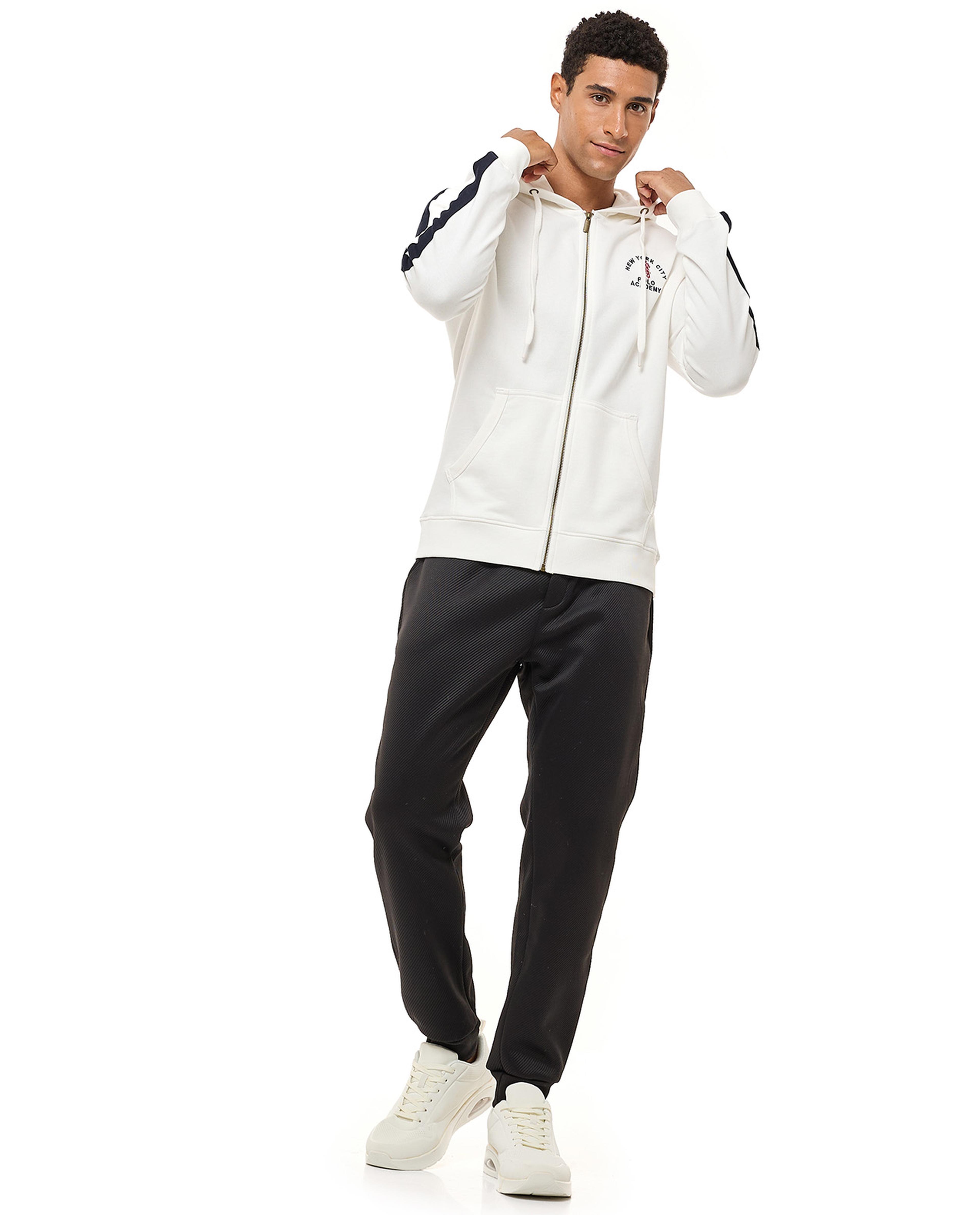 Embroidered Hooded Jacket with Zipper Closure