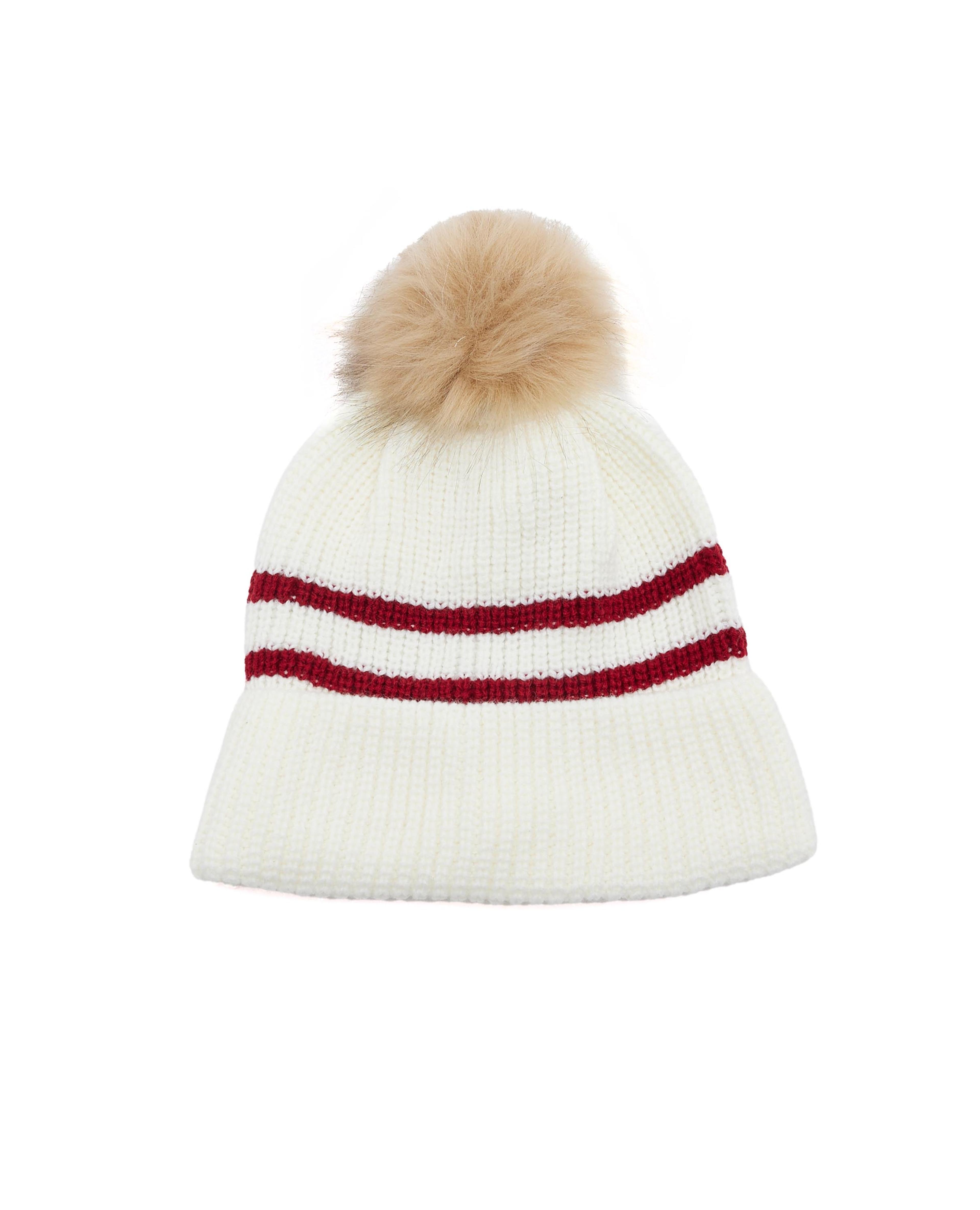 قبعة صغيرة محبوكة بزينة بوم بوم