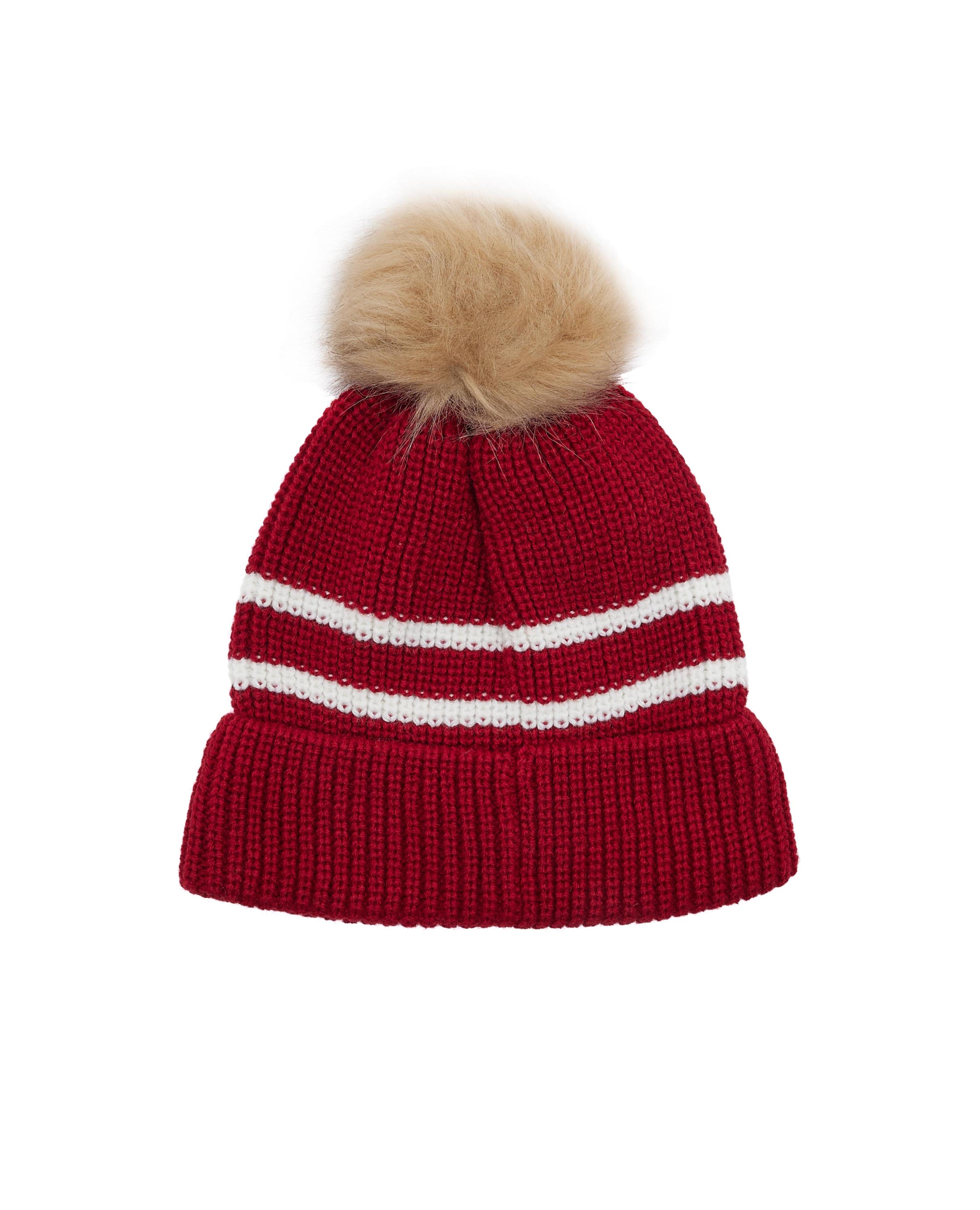 قبعة صغيرة محبوكة بزينة بوم بوم