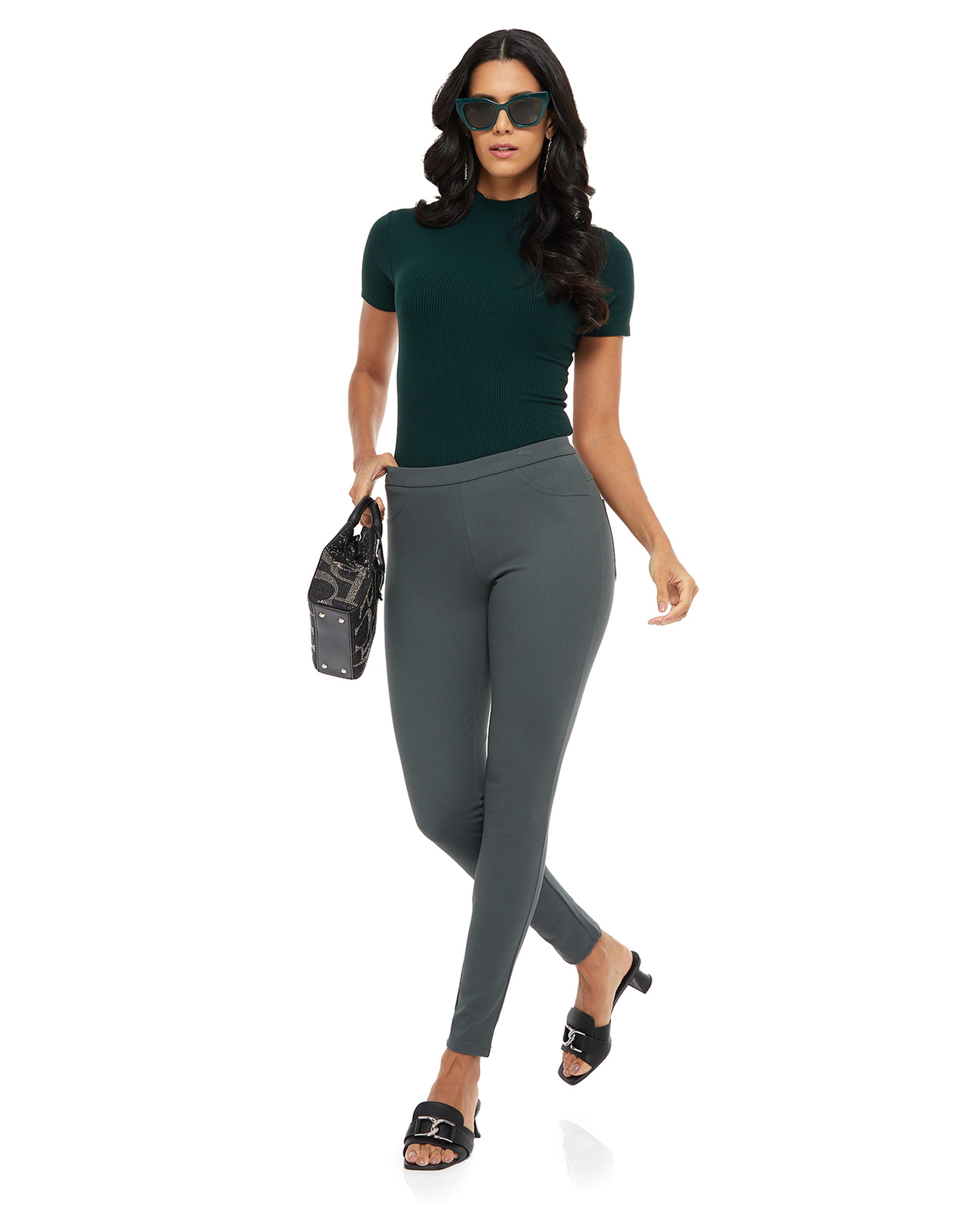 Solid Jeggings with Elastic waist