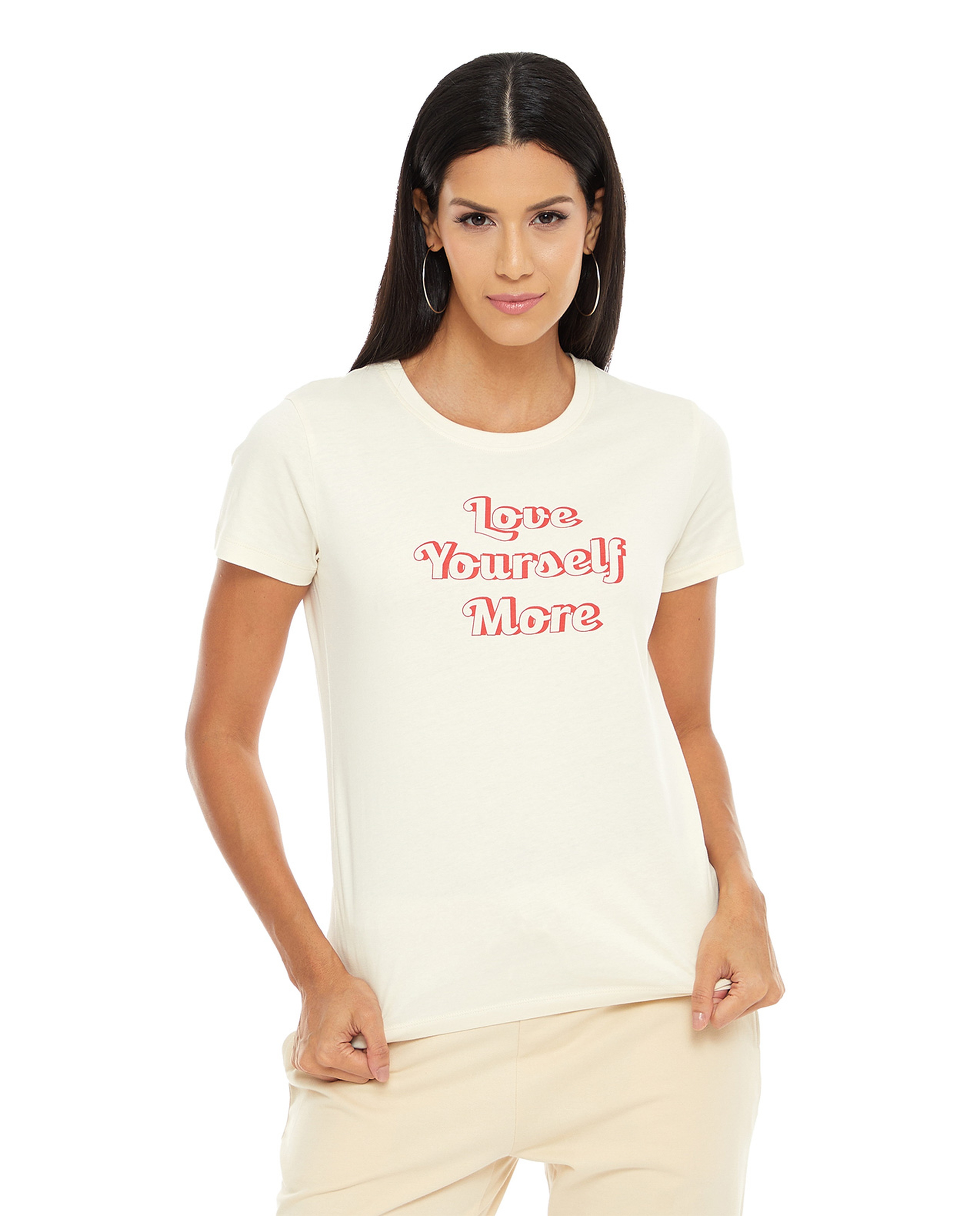 Typography Print T-Shirt with Crew Neck and Short Sleeves