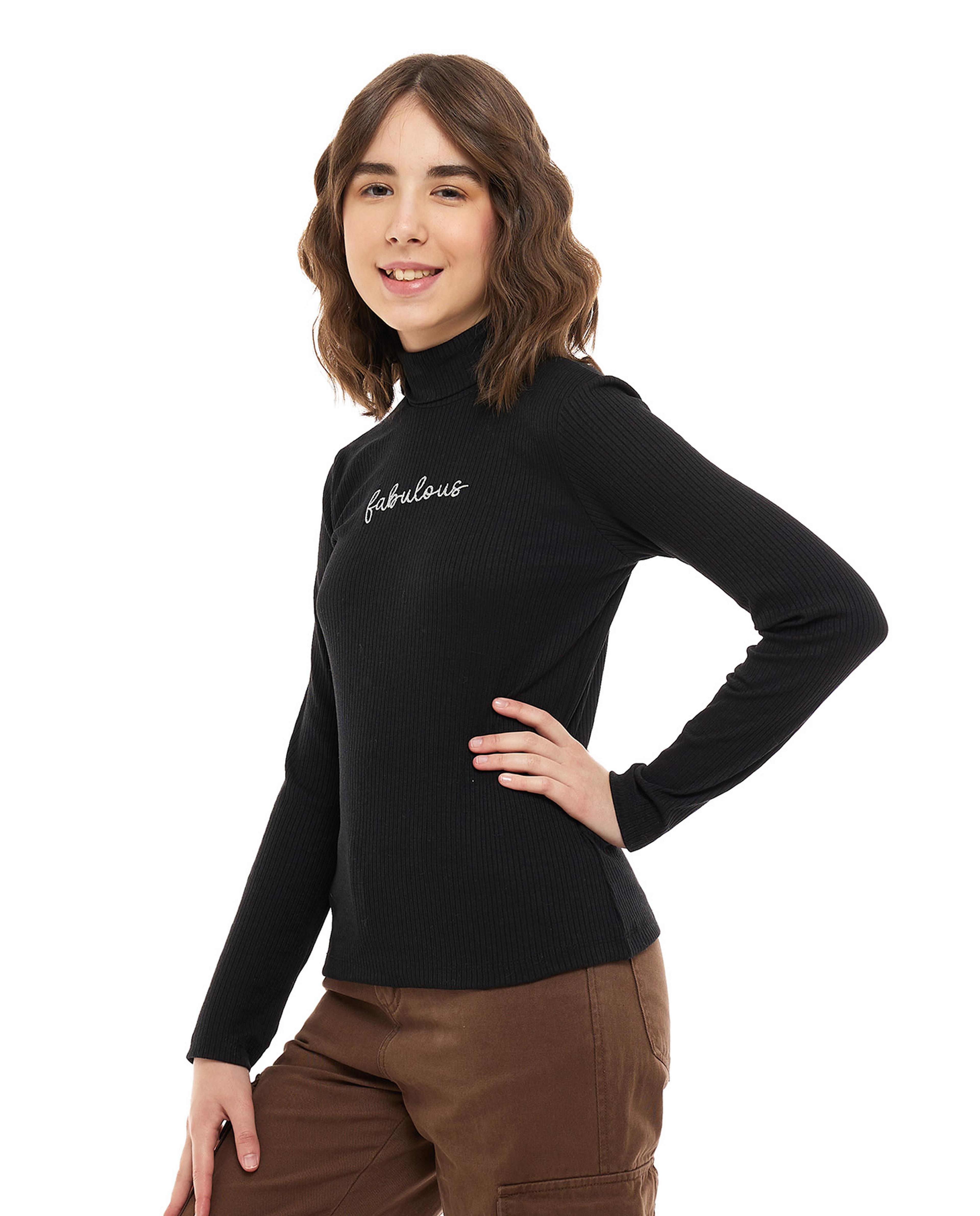 Ribbed Top with Turtleneck and Long Sleeves