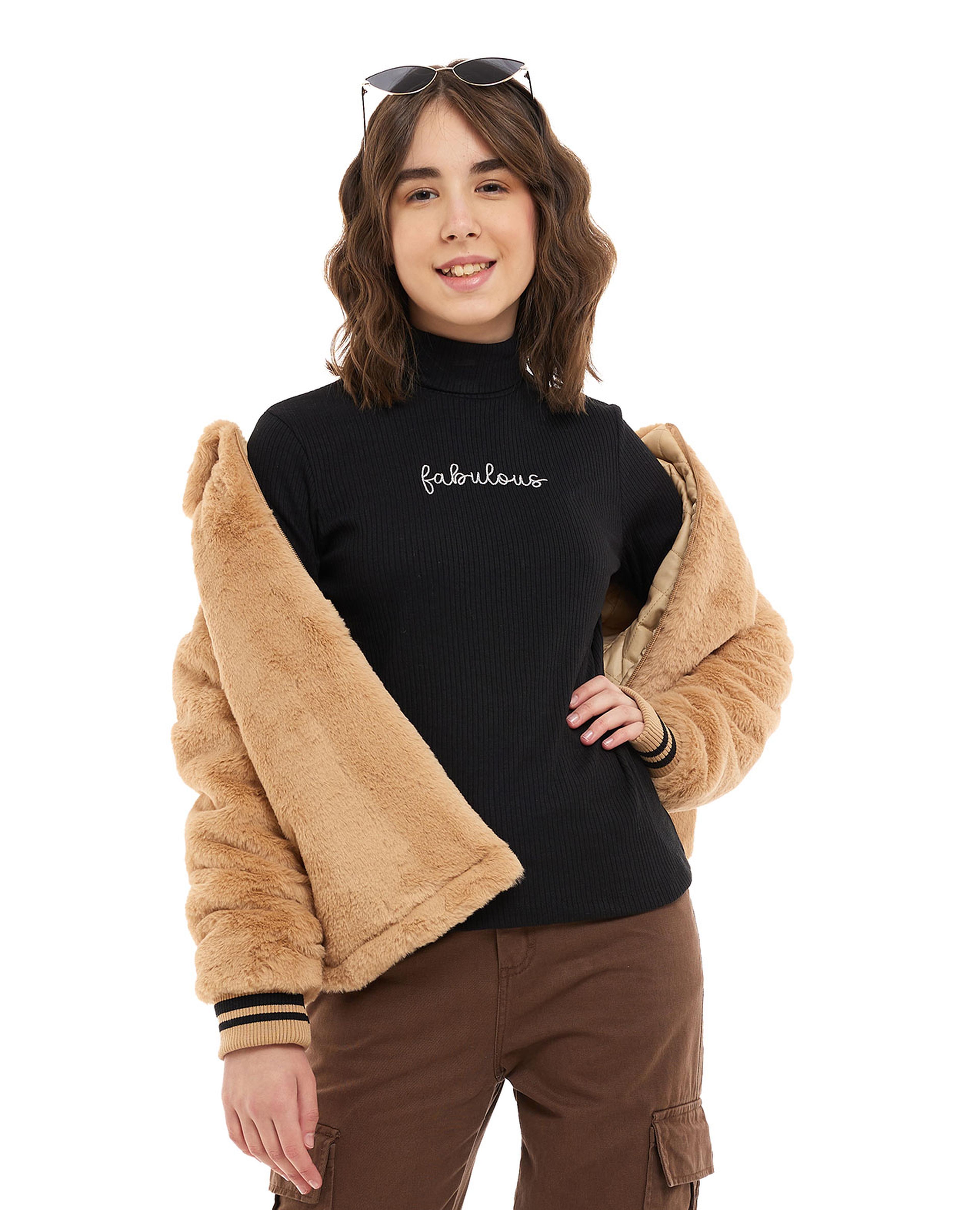 Ribbed Top with Turtleneck and Long Sleeves