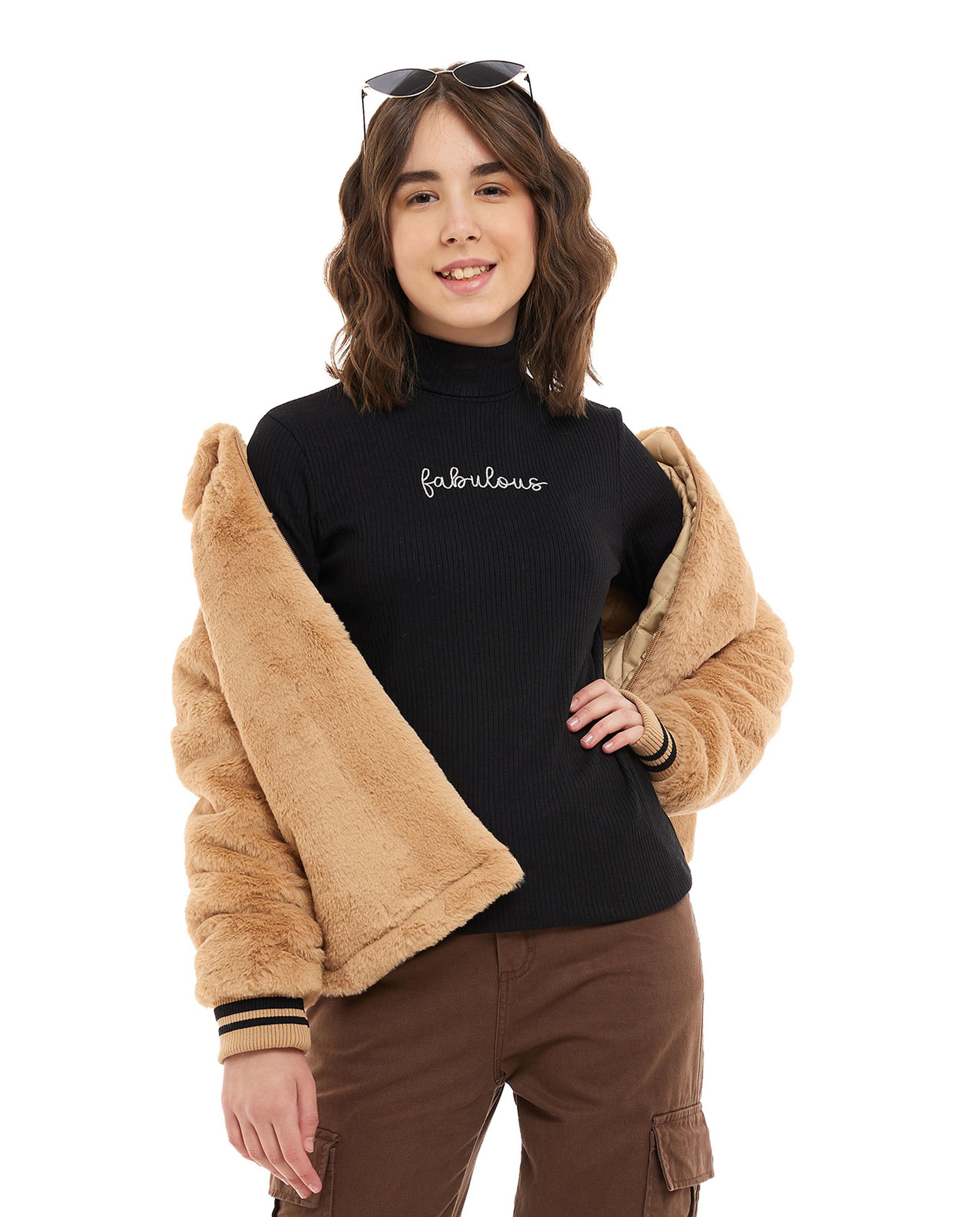 Ribbed Top with Turtleneck and Long Sleeves