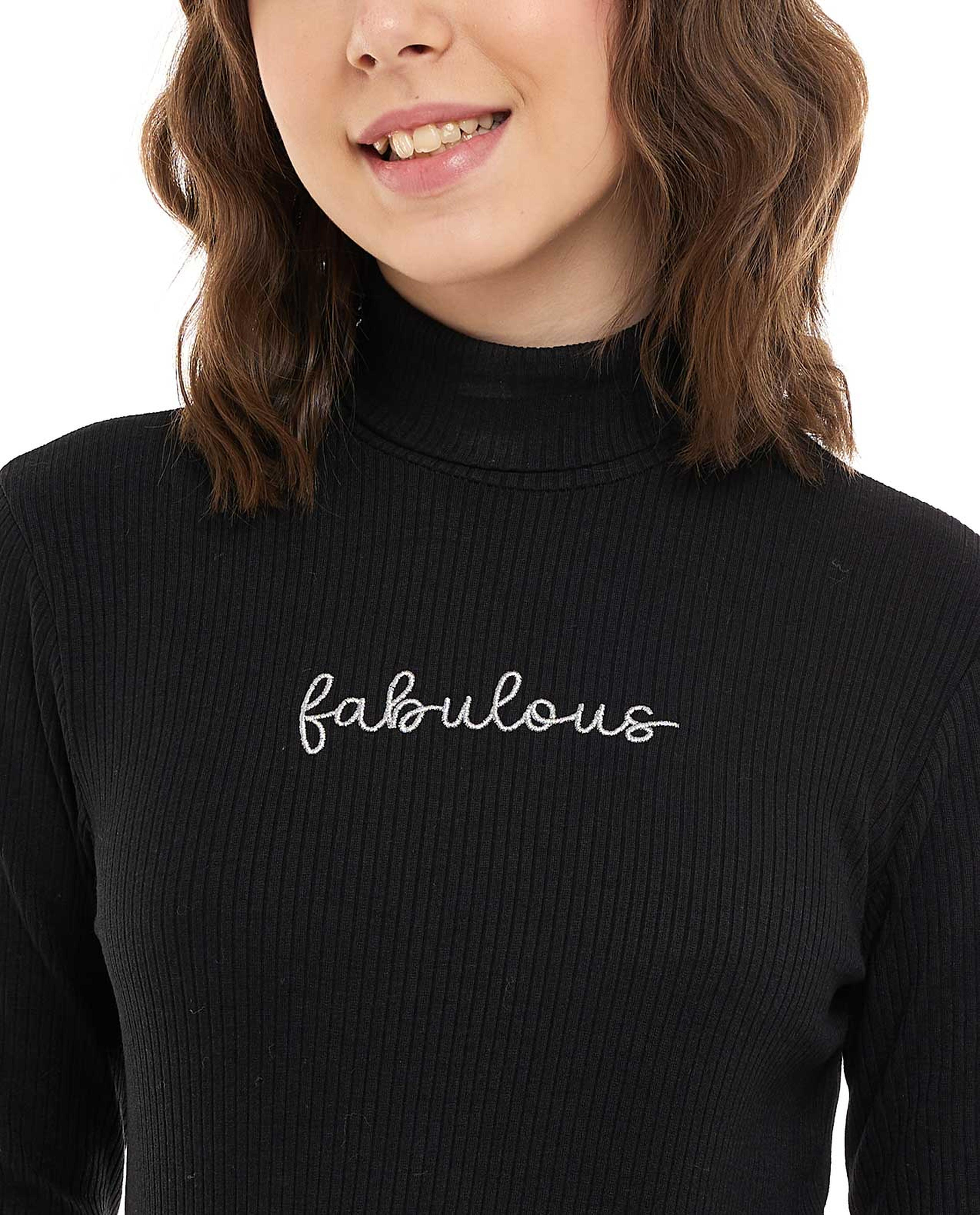 Ribbed Top with Turtleneck and Long Sleeves