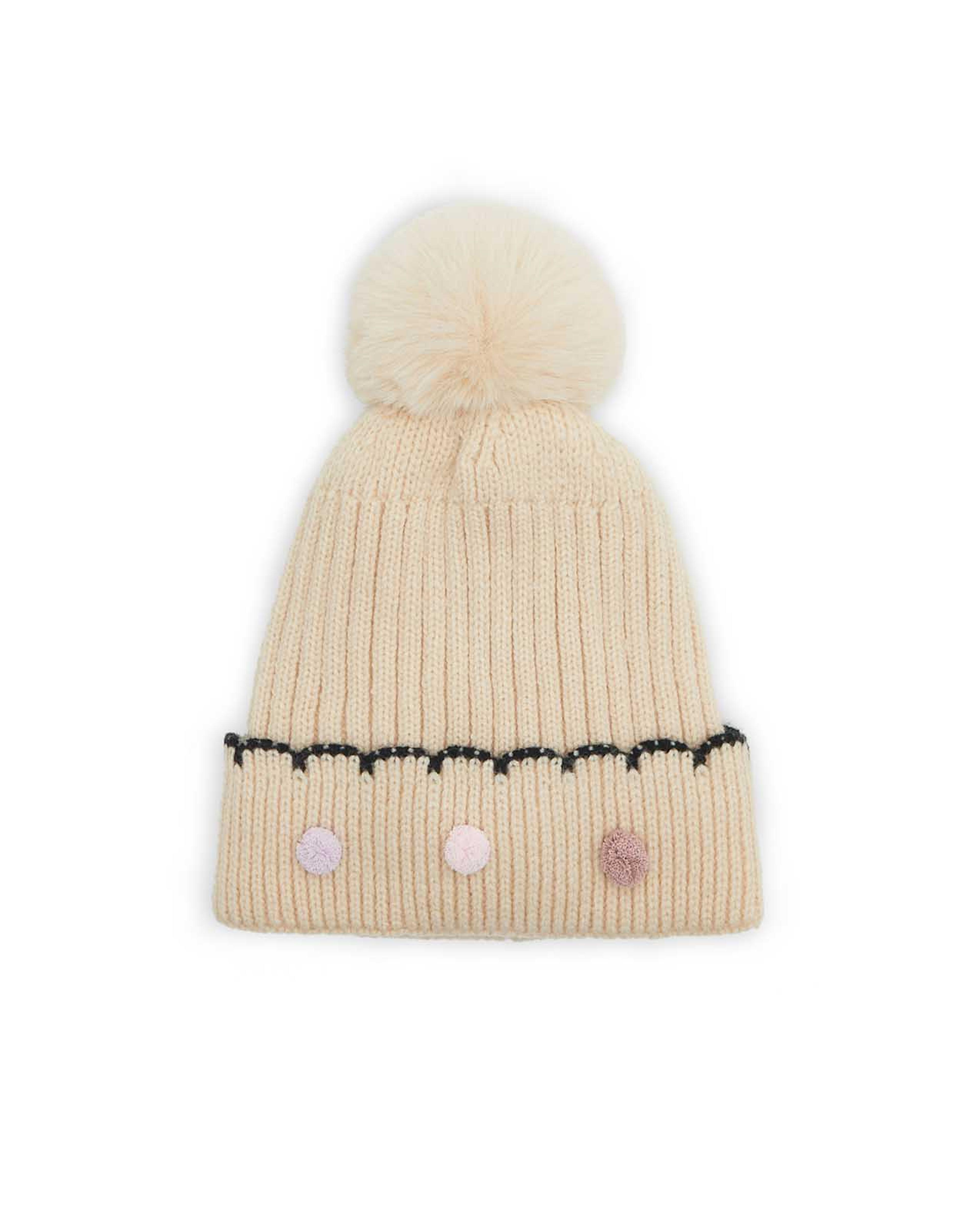 Knitted Beanie Cap with Pom-Pom
