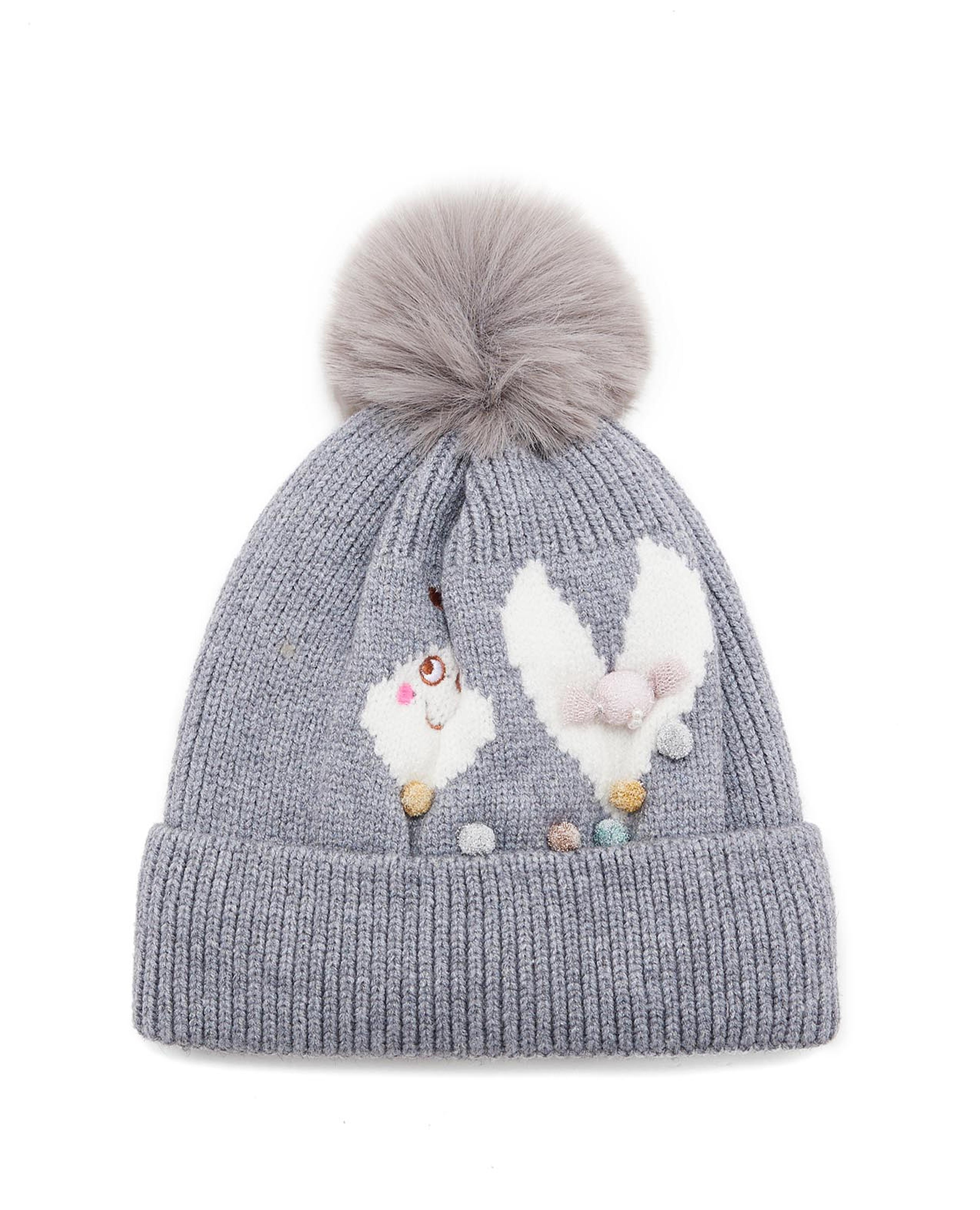 Patterned Beanie with Pom-Pom