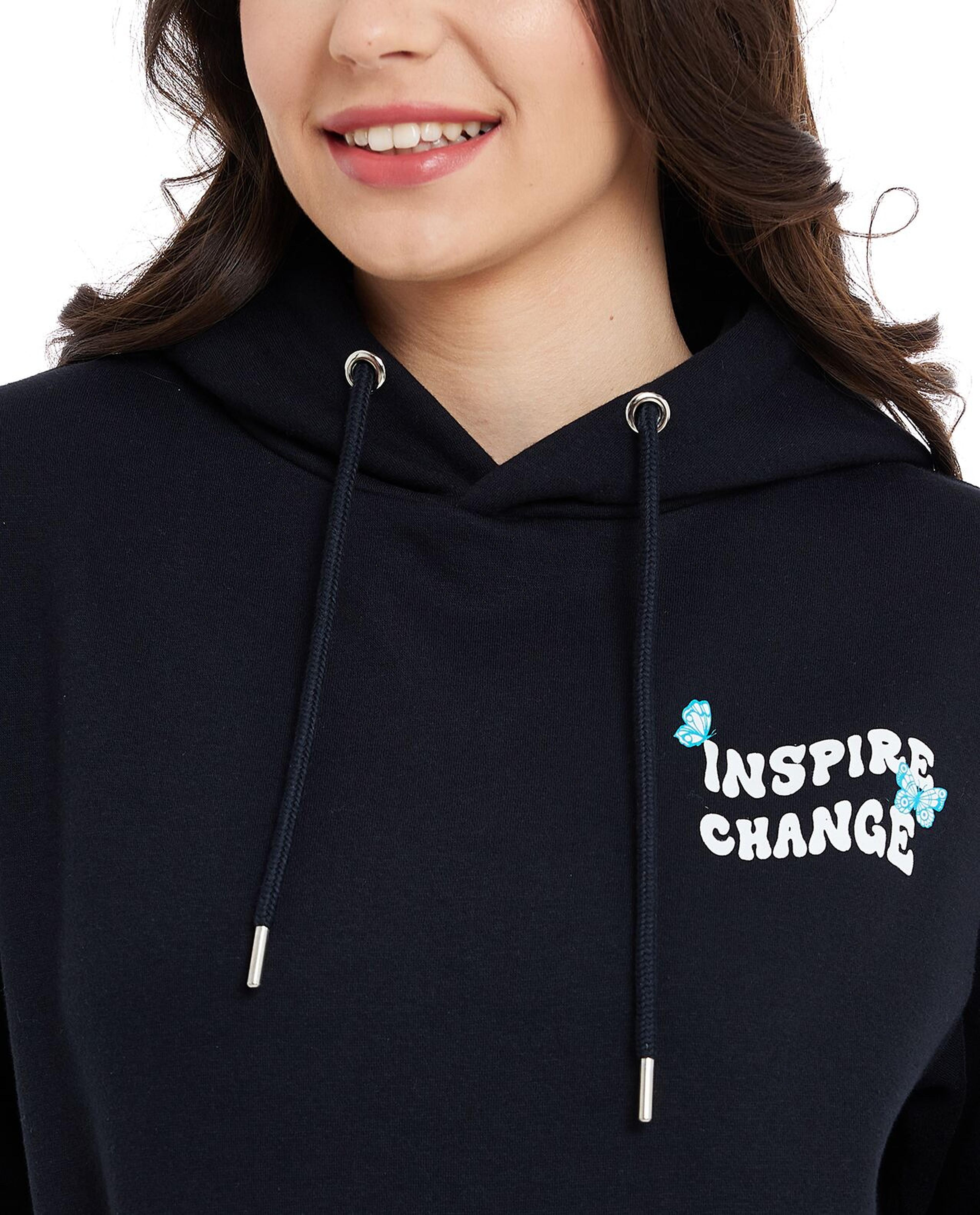 Print Detail Hoodie with Long Sleeves