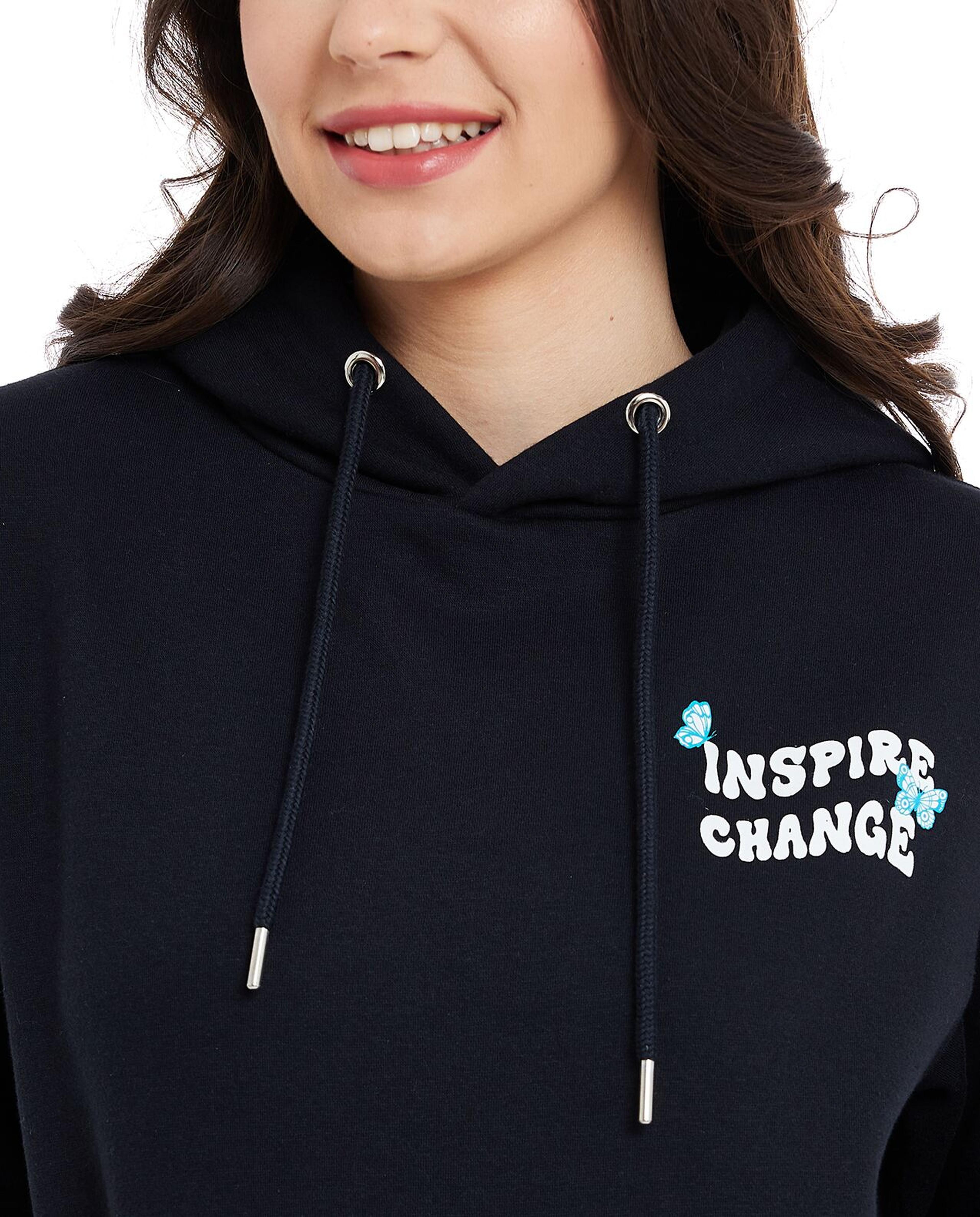 Print Detail Hoodie with Long Sleeves