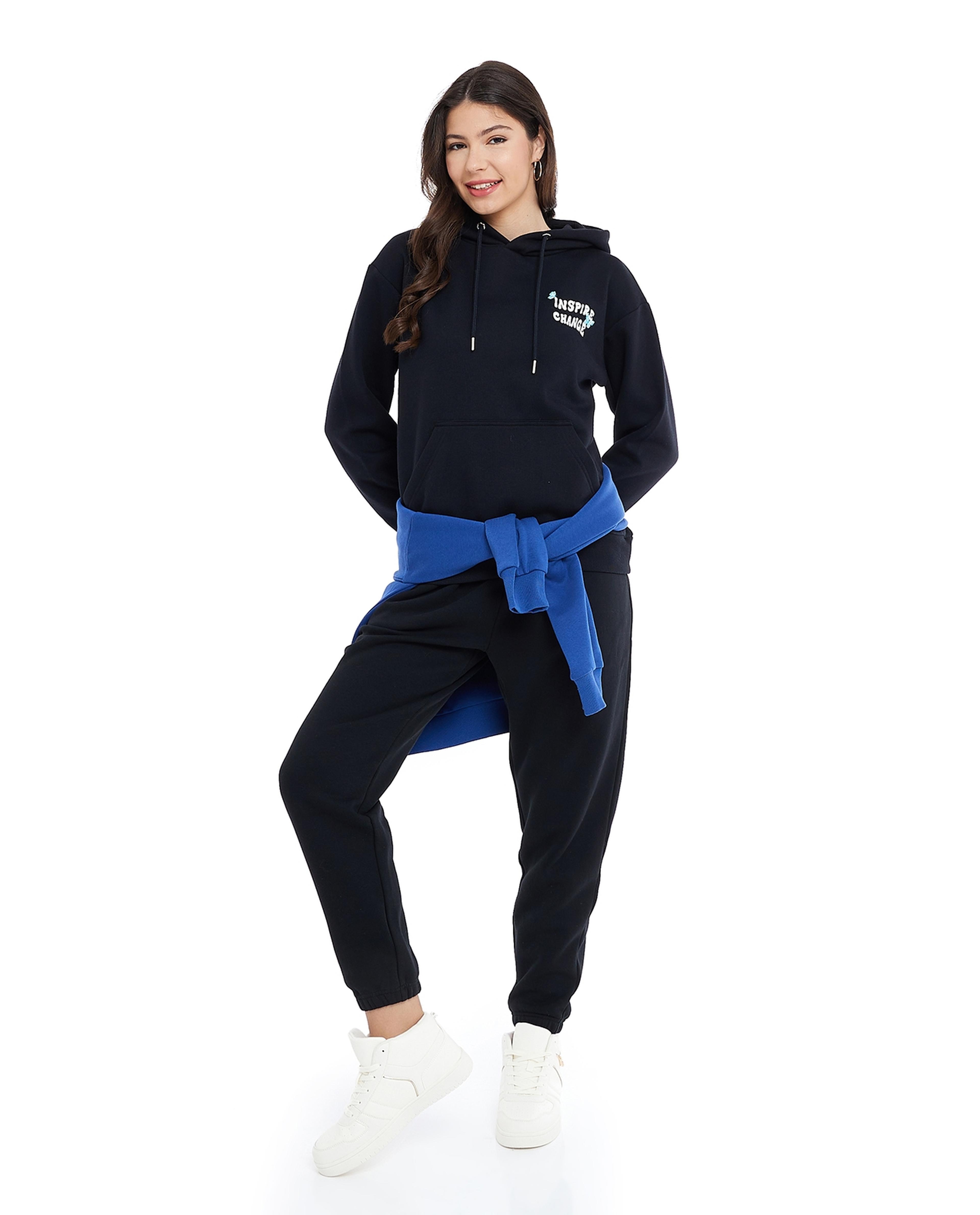 Print Detail Hoodie with Long Sleeves