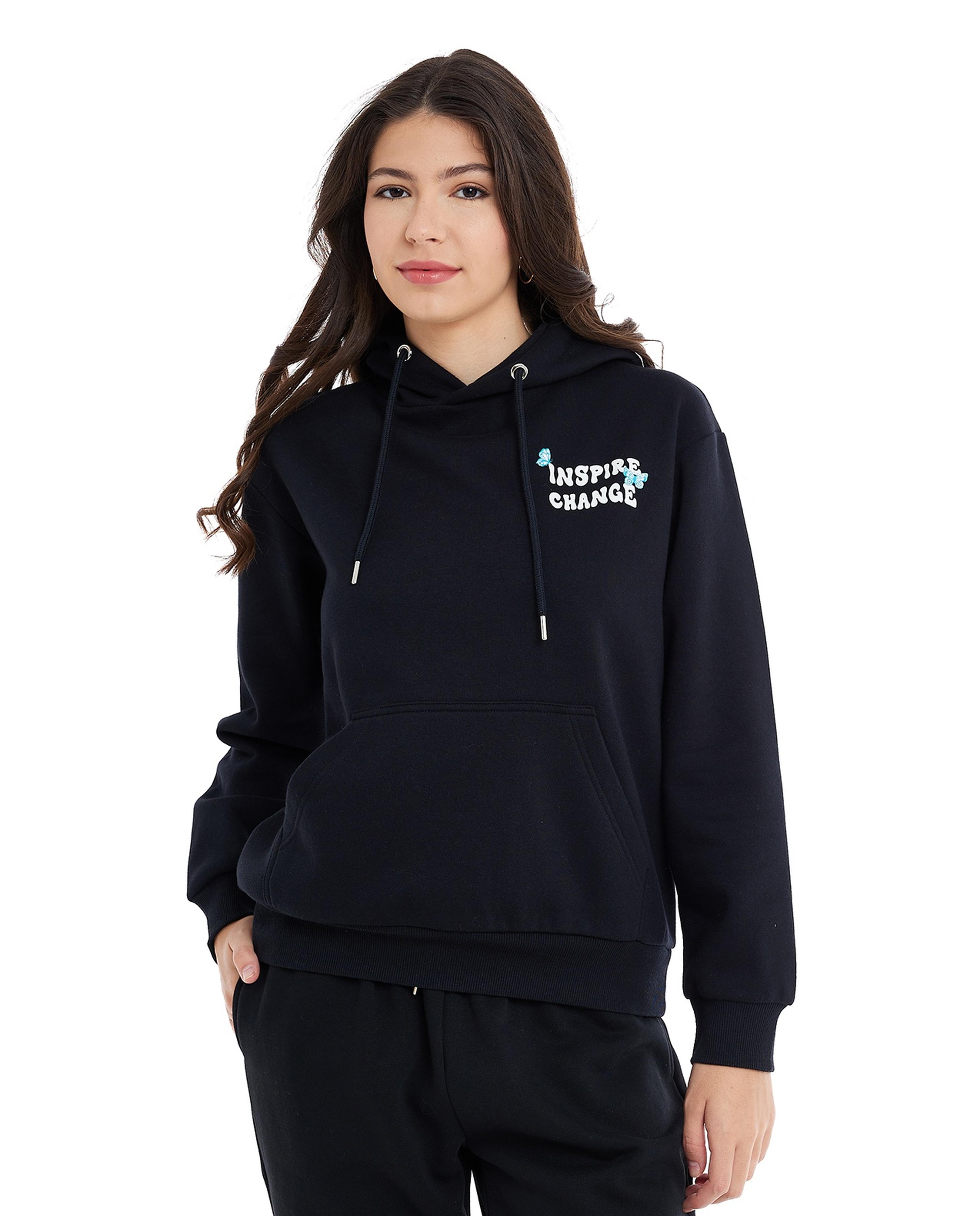 Print Detail Hoodie with Long Sleeves