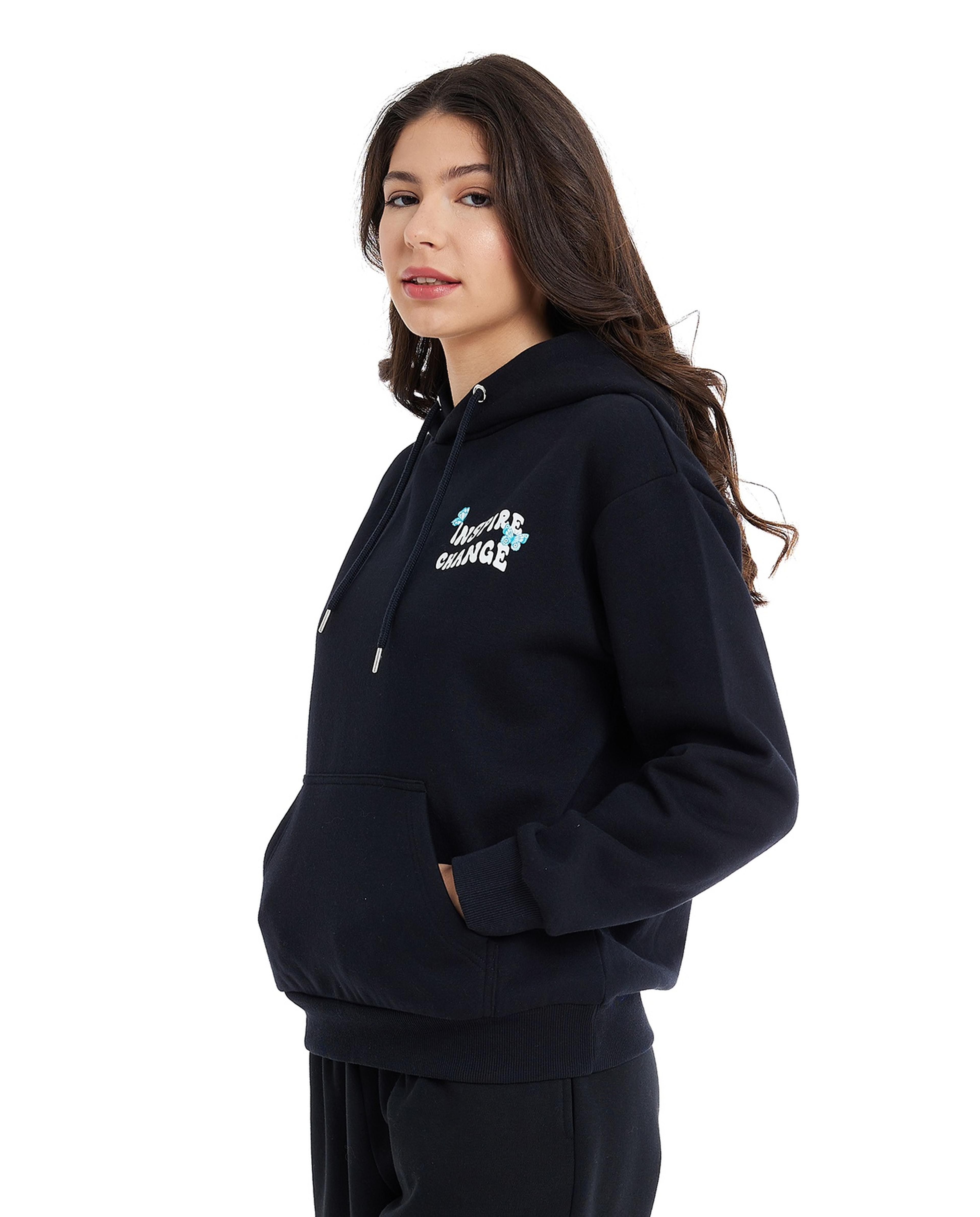 Print Detail Hoodie with Long Sleeves