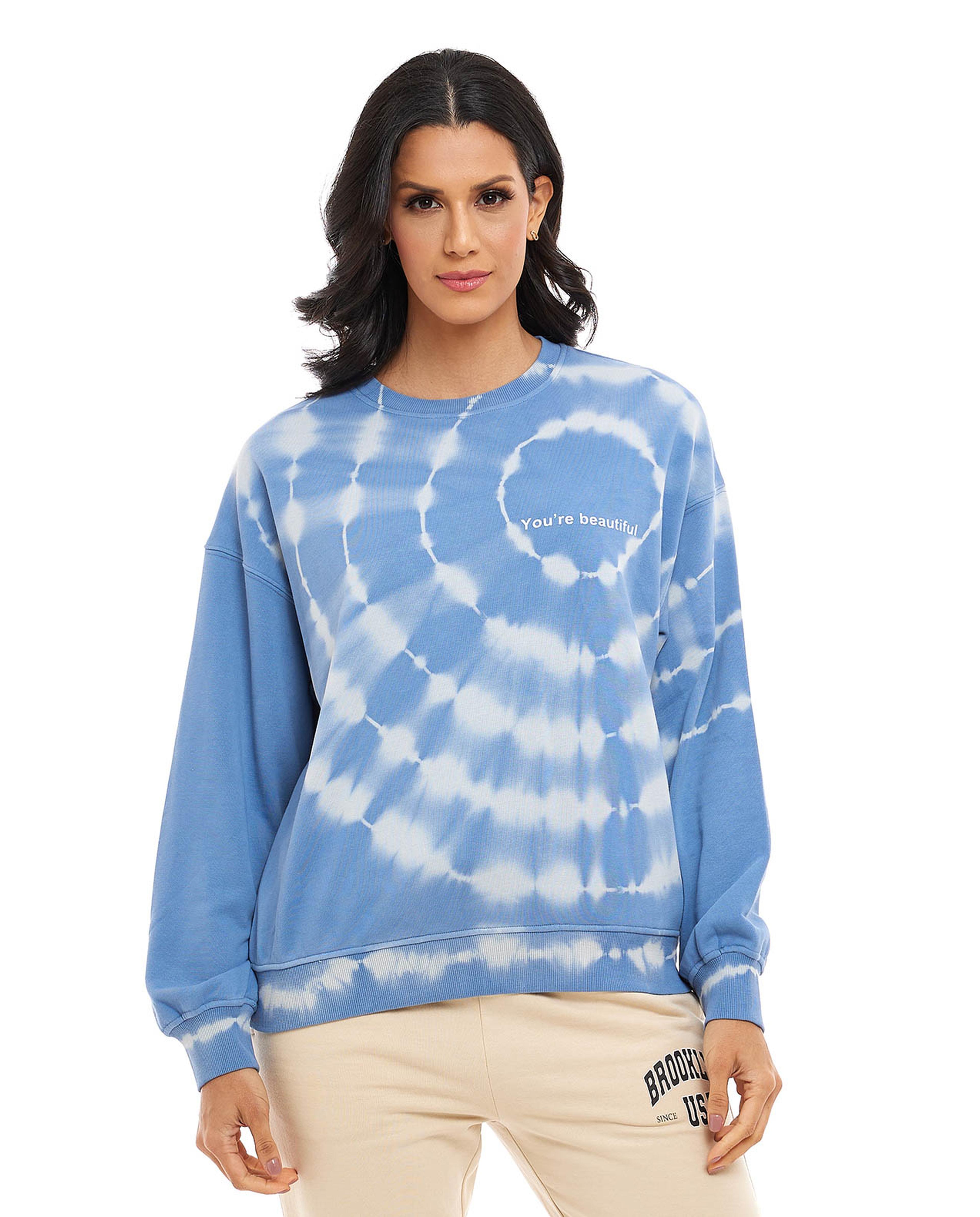 Tie-Dye Sweatshirt with Crew Neck and Long Sleeves