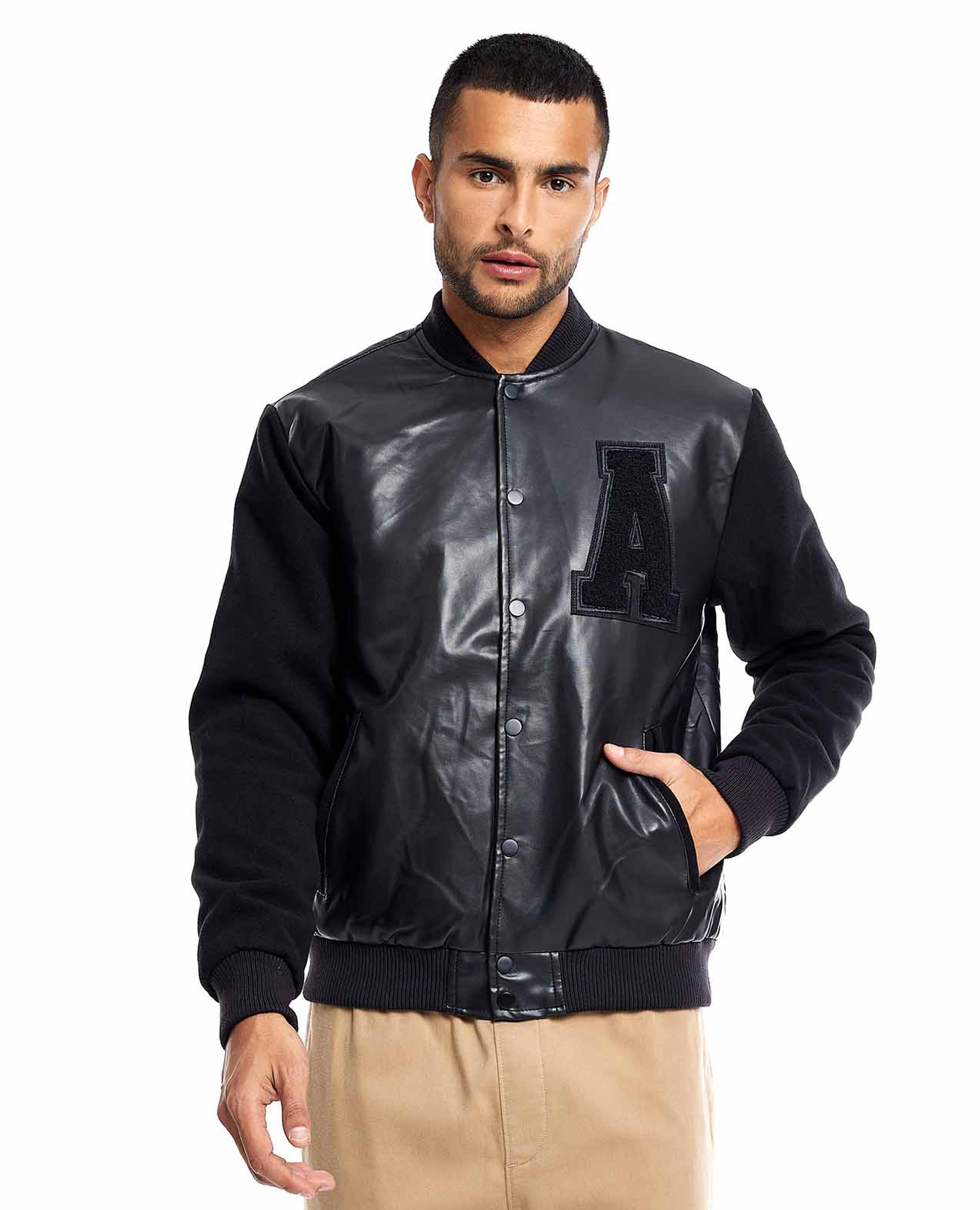 Applique Detail Bomber Jacket with Snap Closure