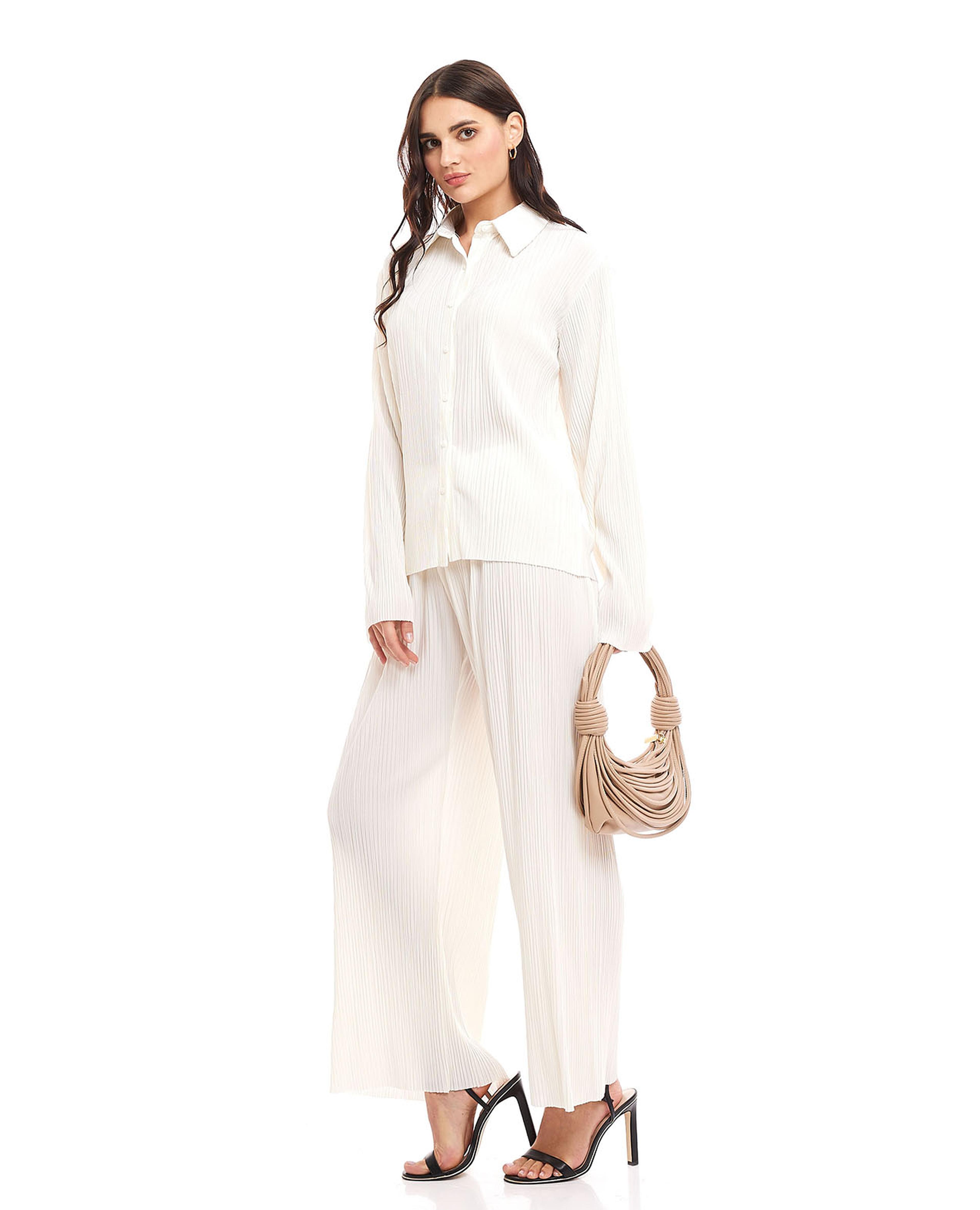 Pleated Wide Leg Trousers with Elastic Waist