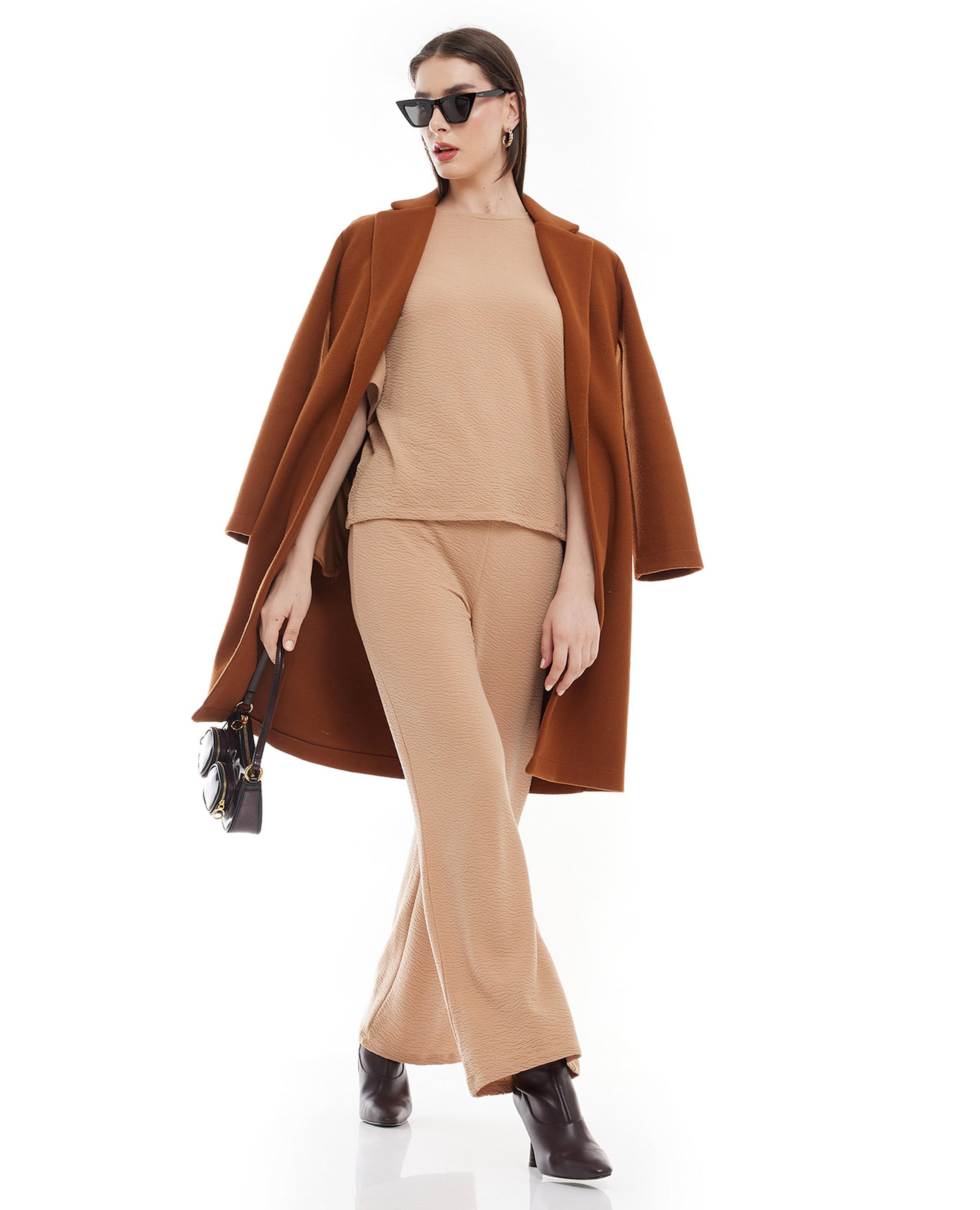 بنطال بساق واسعة بنقشة بارزة بخصر مطاطي