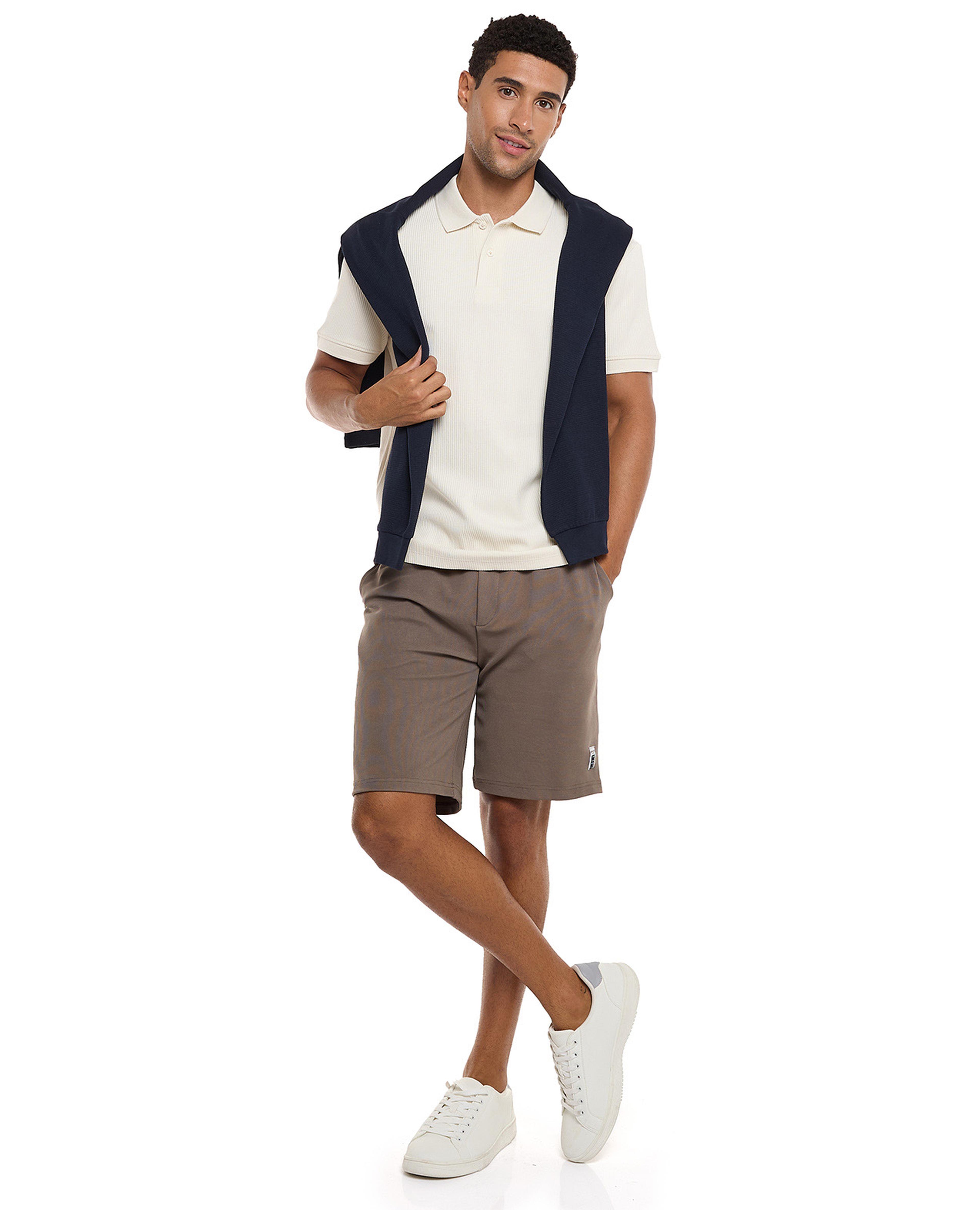 Textured Shorts with Drawstring Waist