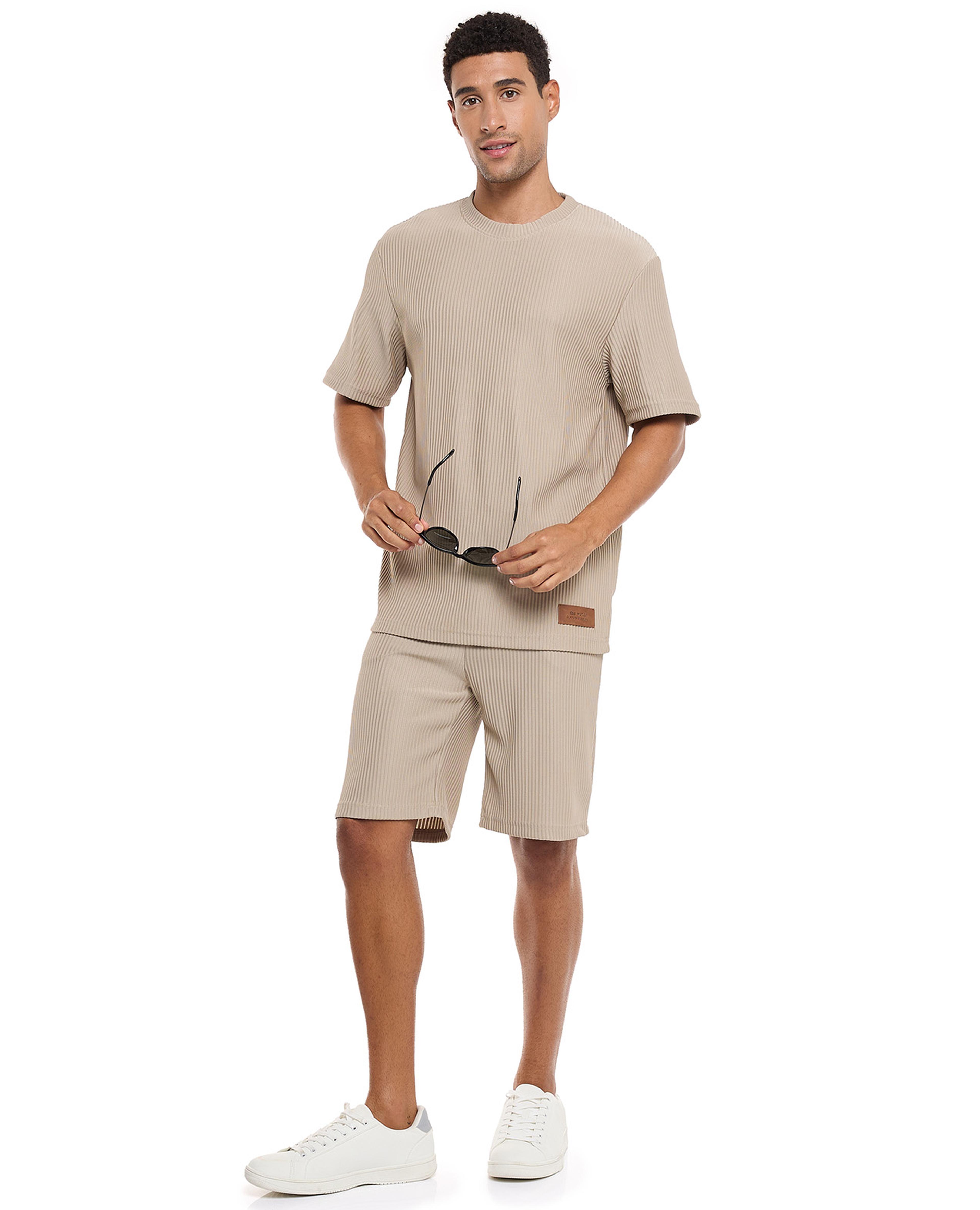 Textured Knitted Shorts with Drawstring Waist