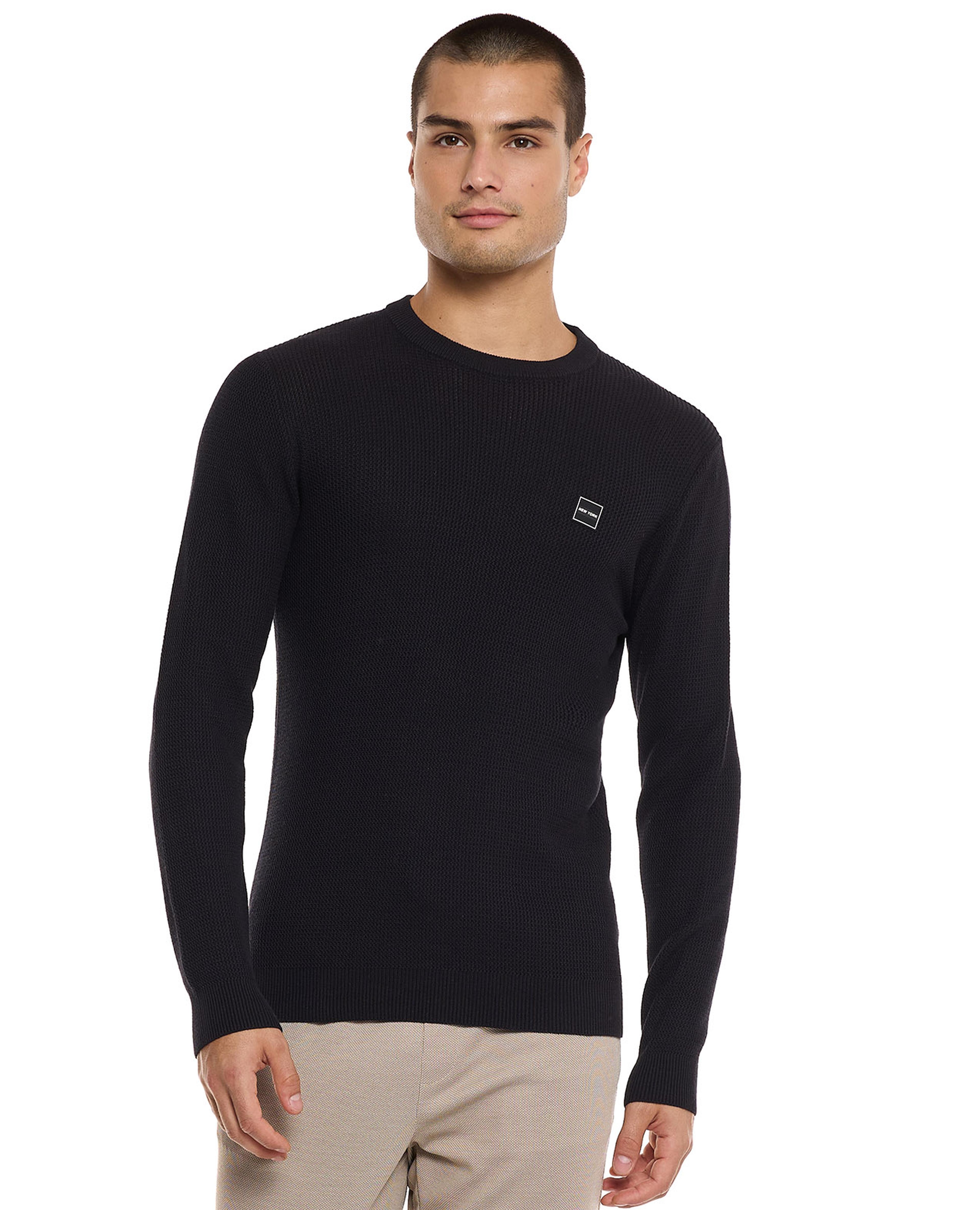 Textured Sweater with Crew Neck and Long Sleeves