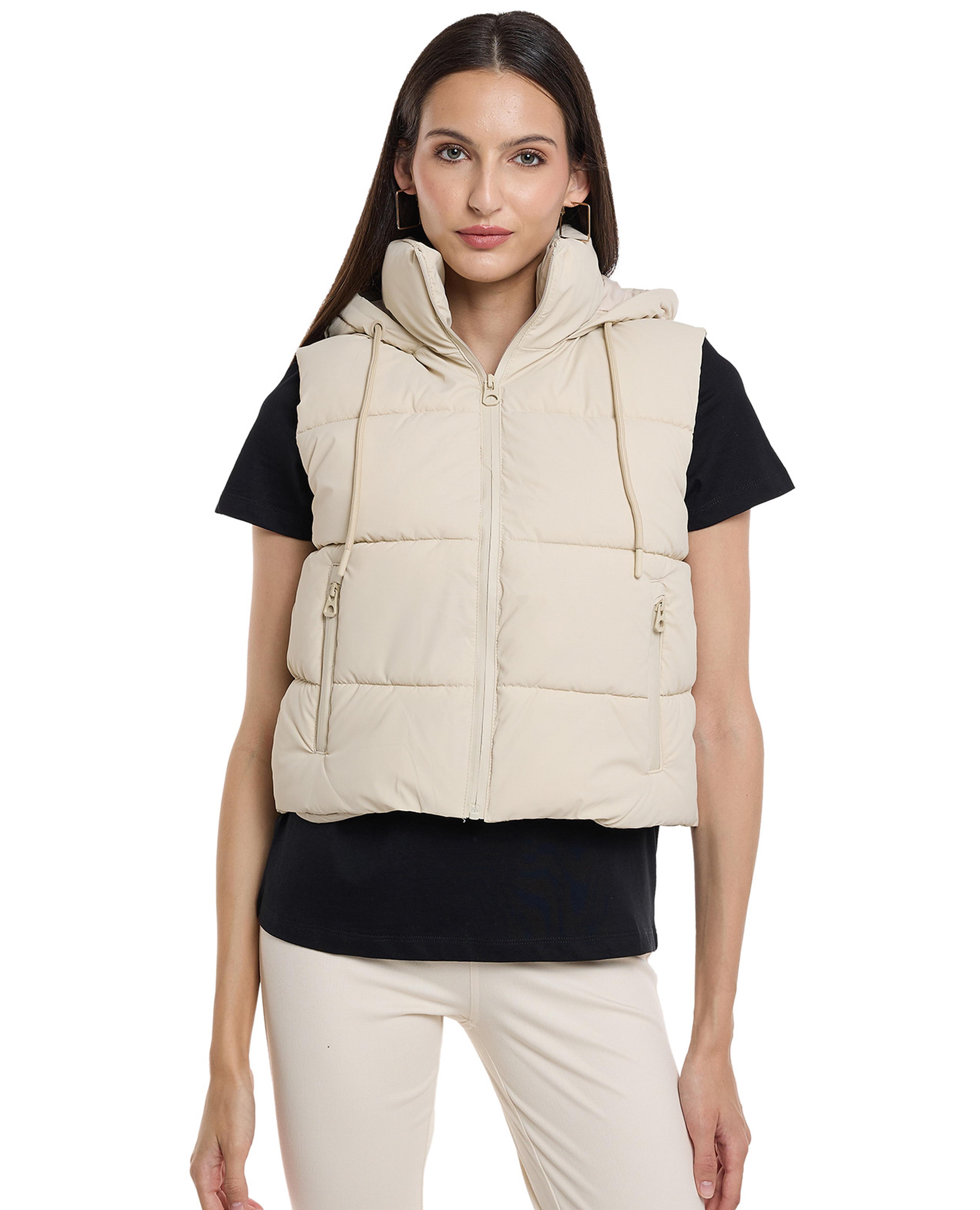 Quilted Hooded Gilet with Zipper Closure