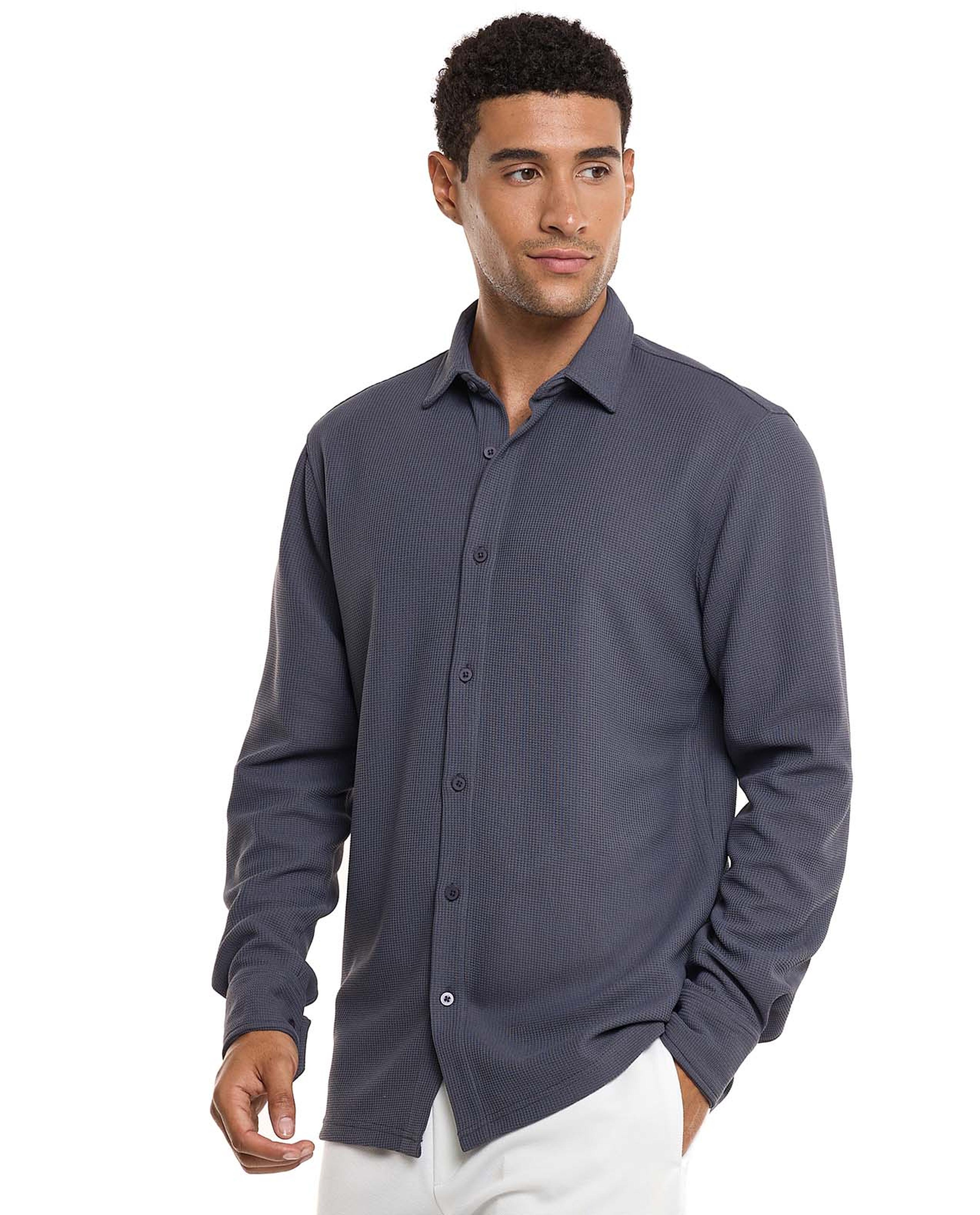 Solid Shirt with Classic Collar and Long Sleeves