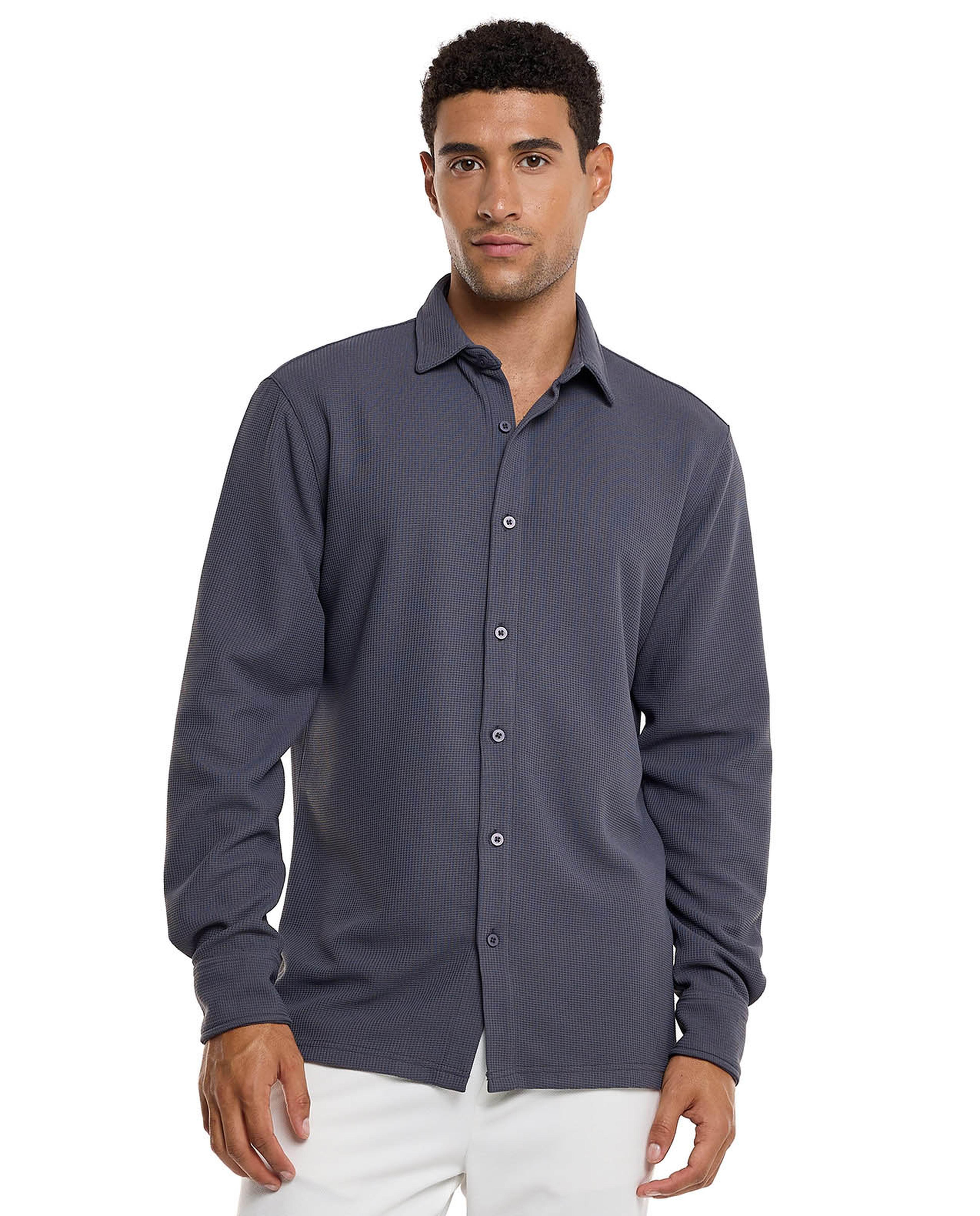 Solid Shirt with Classic Collar and Long Sleeves