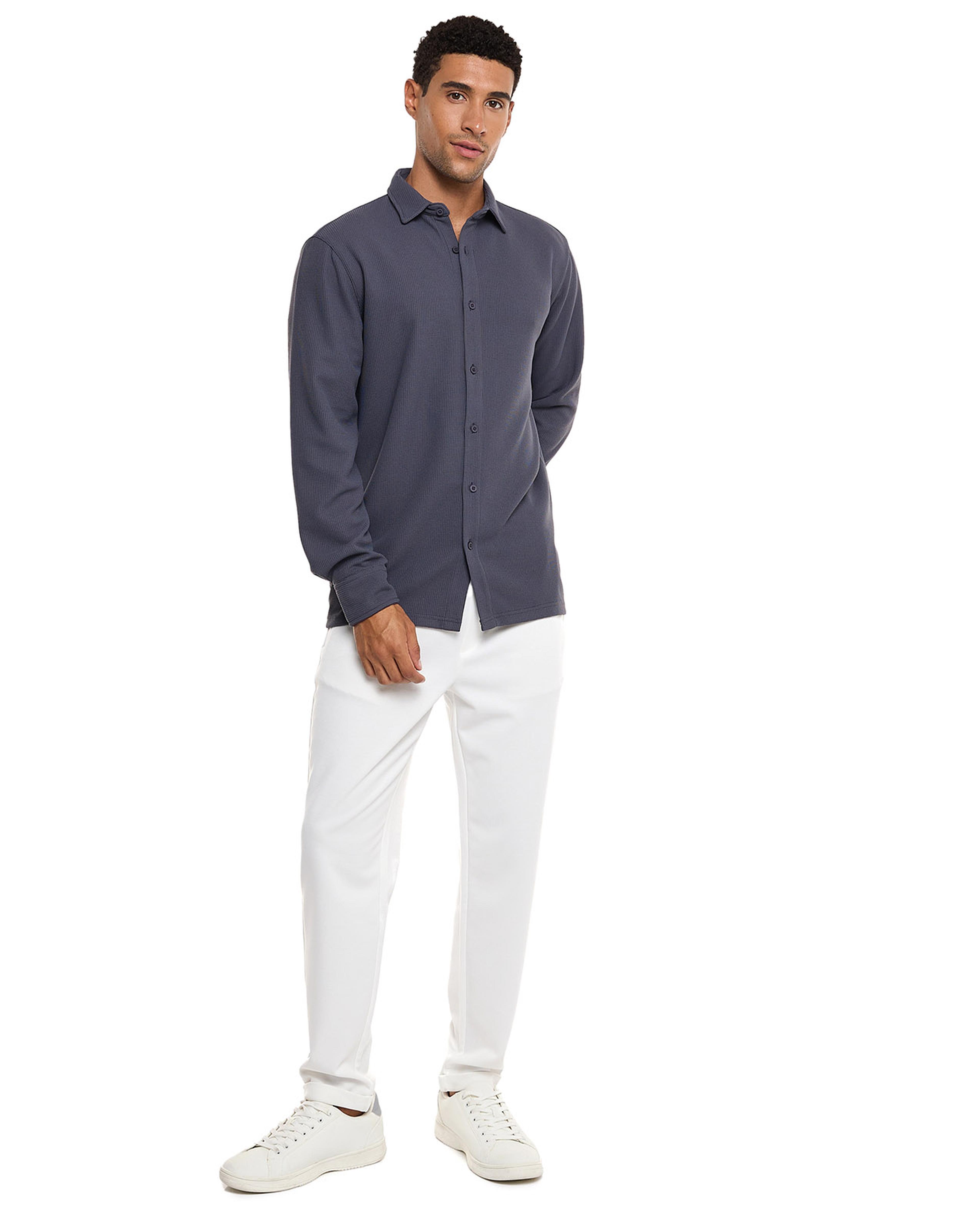 Solid Shirt with Classic Collar and Long Sleeves