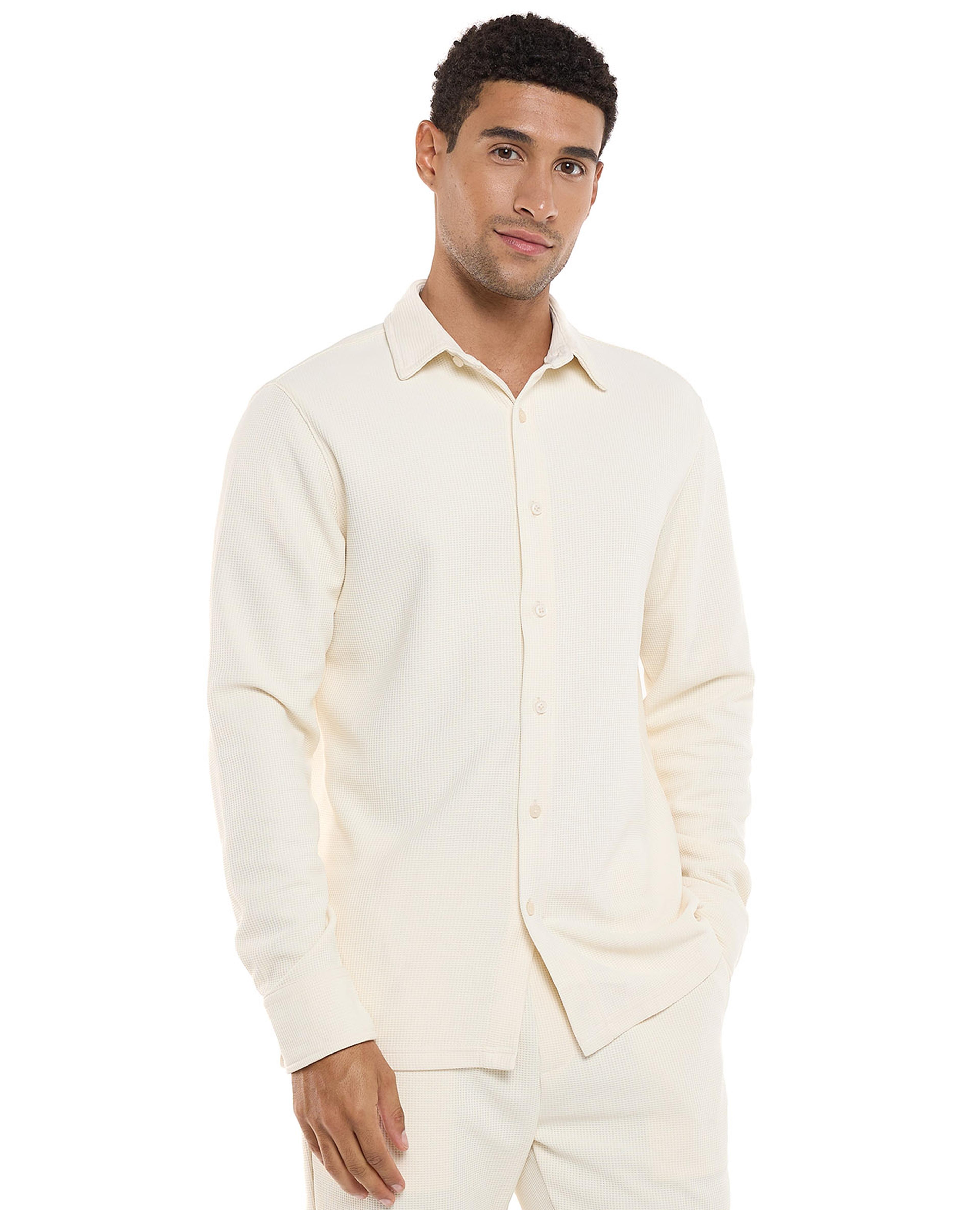 Solid Shirt with Classic Collar and Long Sleeves