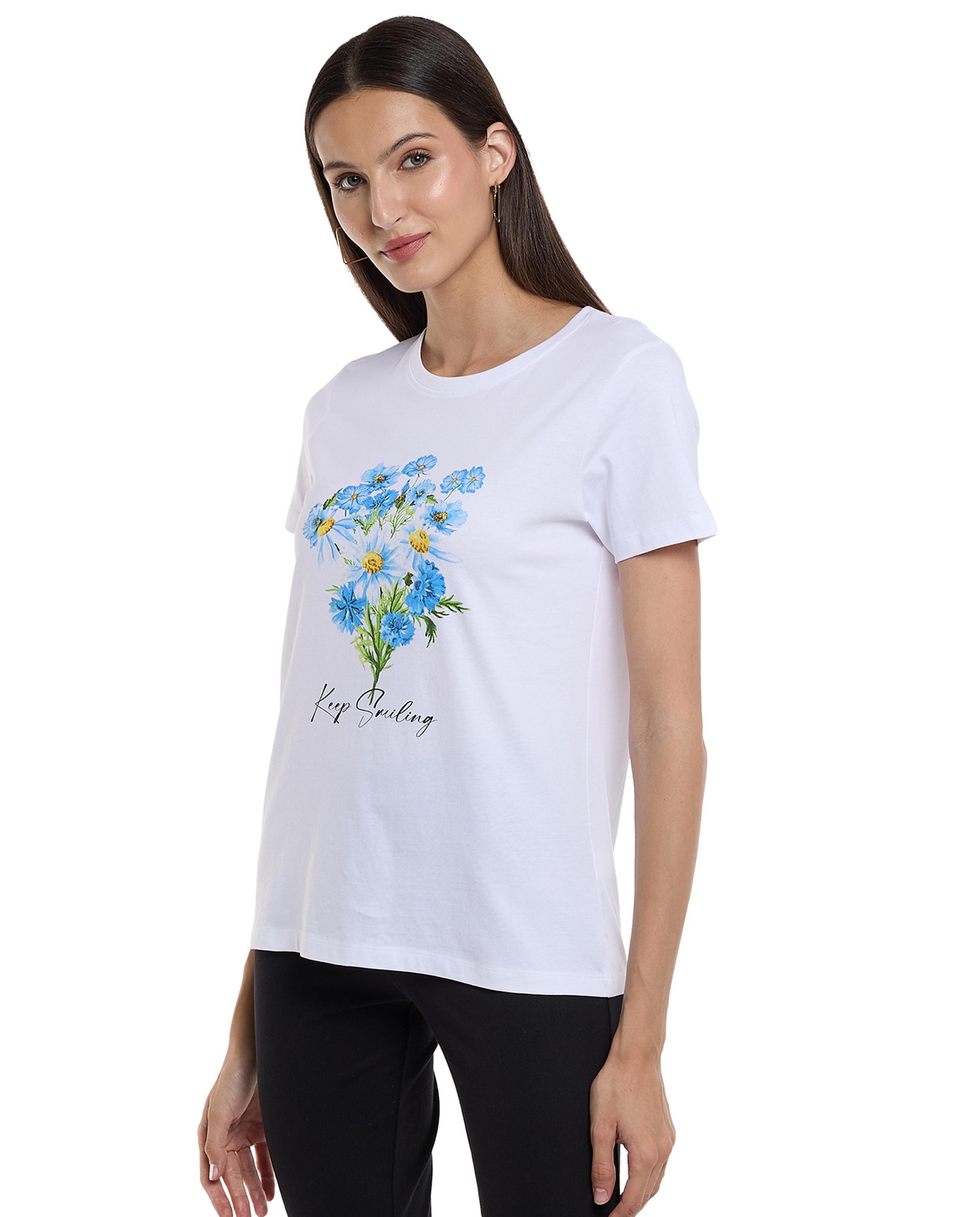 Graphic Print T-Shirt with Crew Neck and Short Sleeves