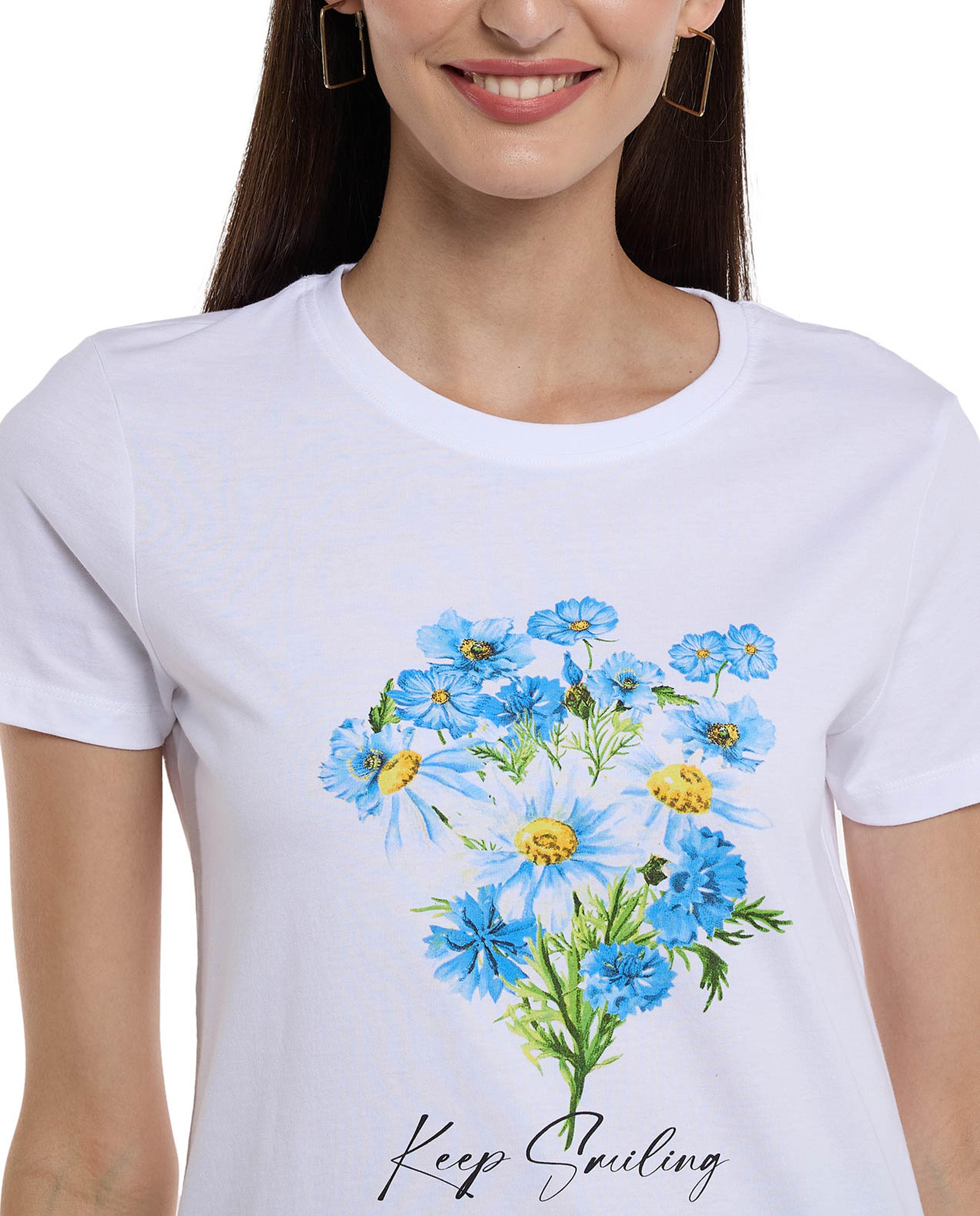 Graphic Print T-Shirt with Crew Neck and Short Sleeves