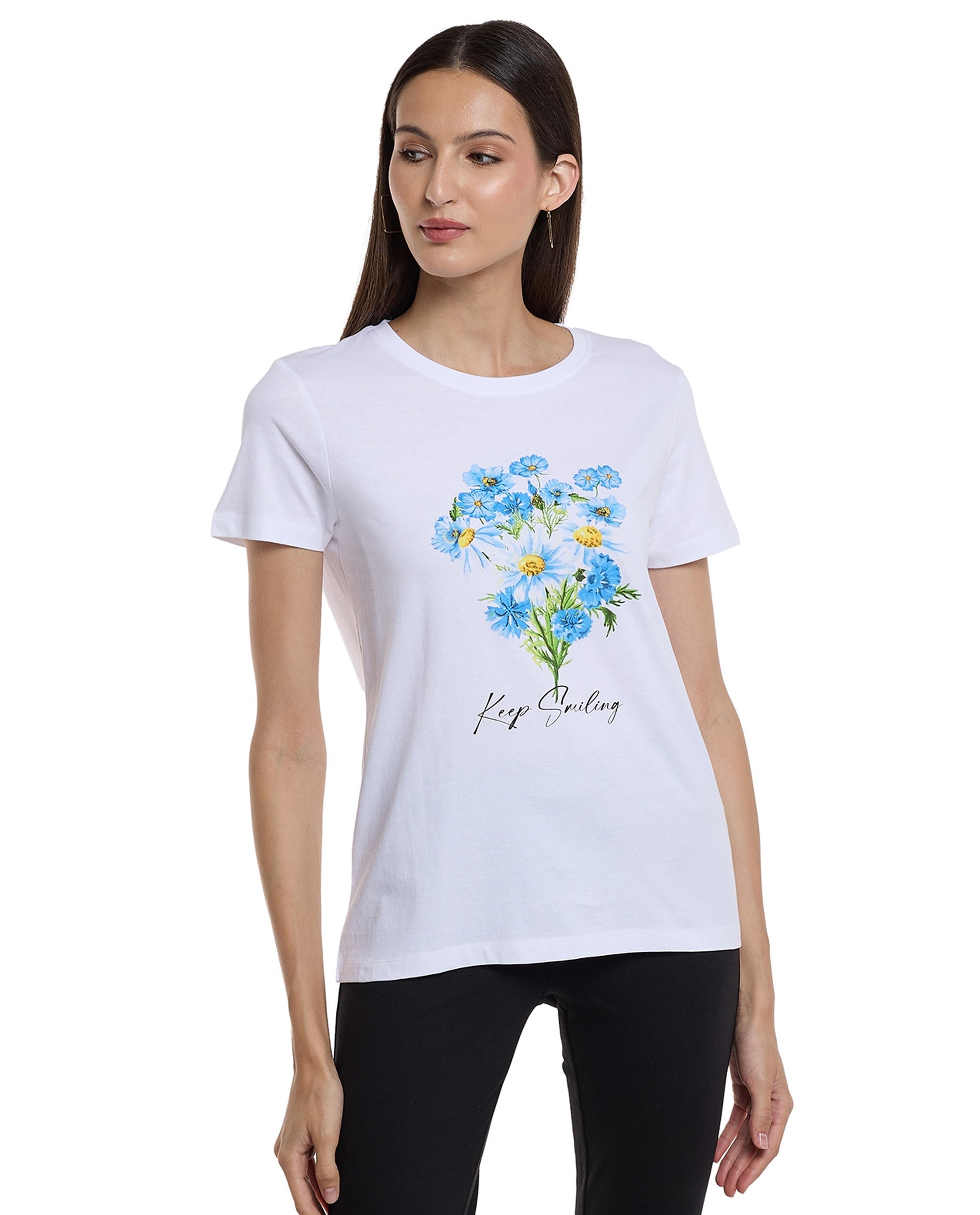 Graphic Print T-Shirt with Crew Neck and Short Sleeves