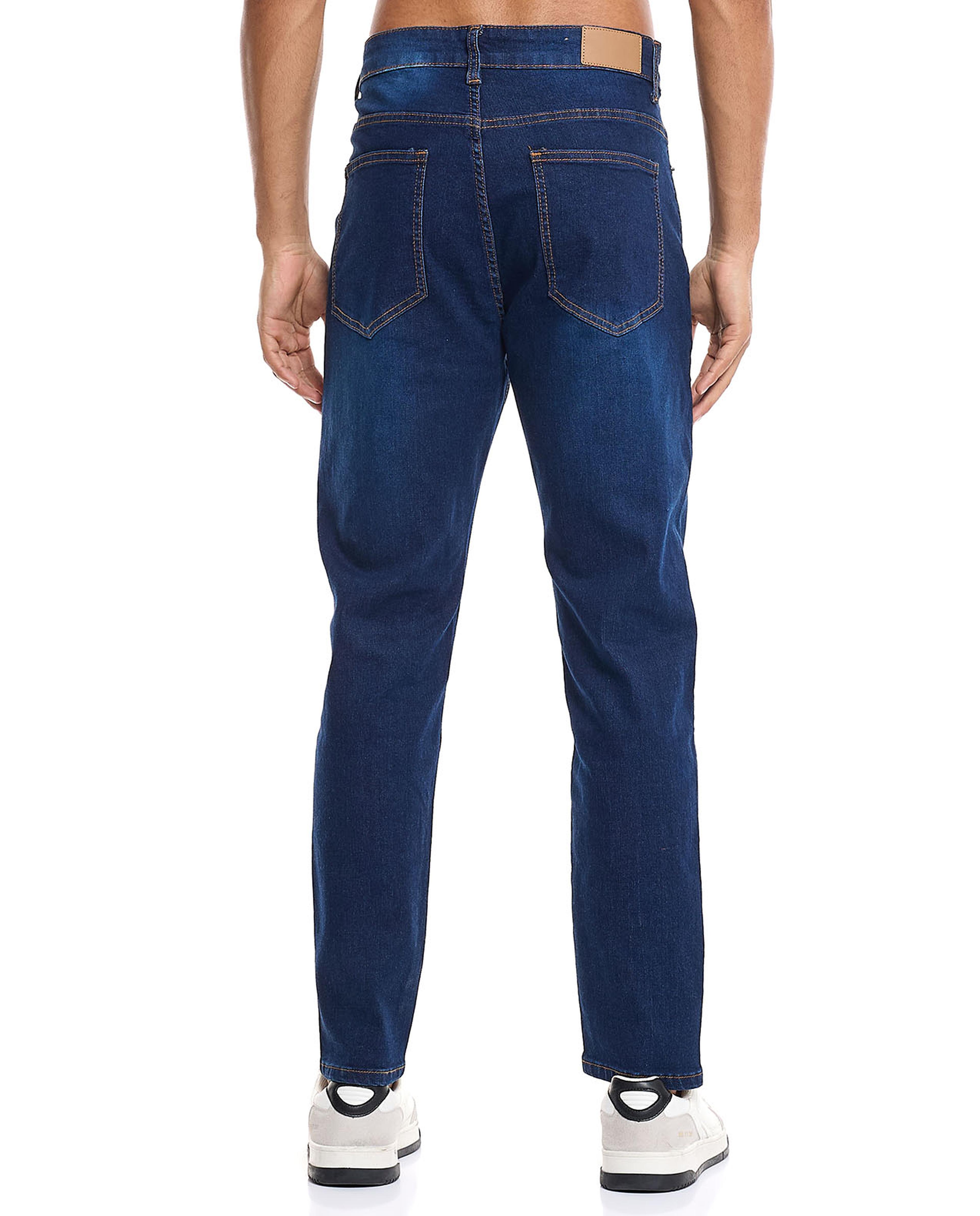 Solid Carrot Fit Jeans with Button Closure