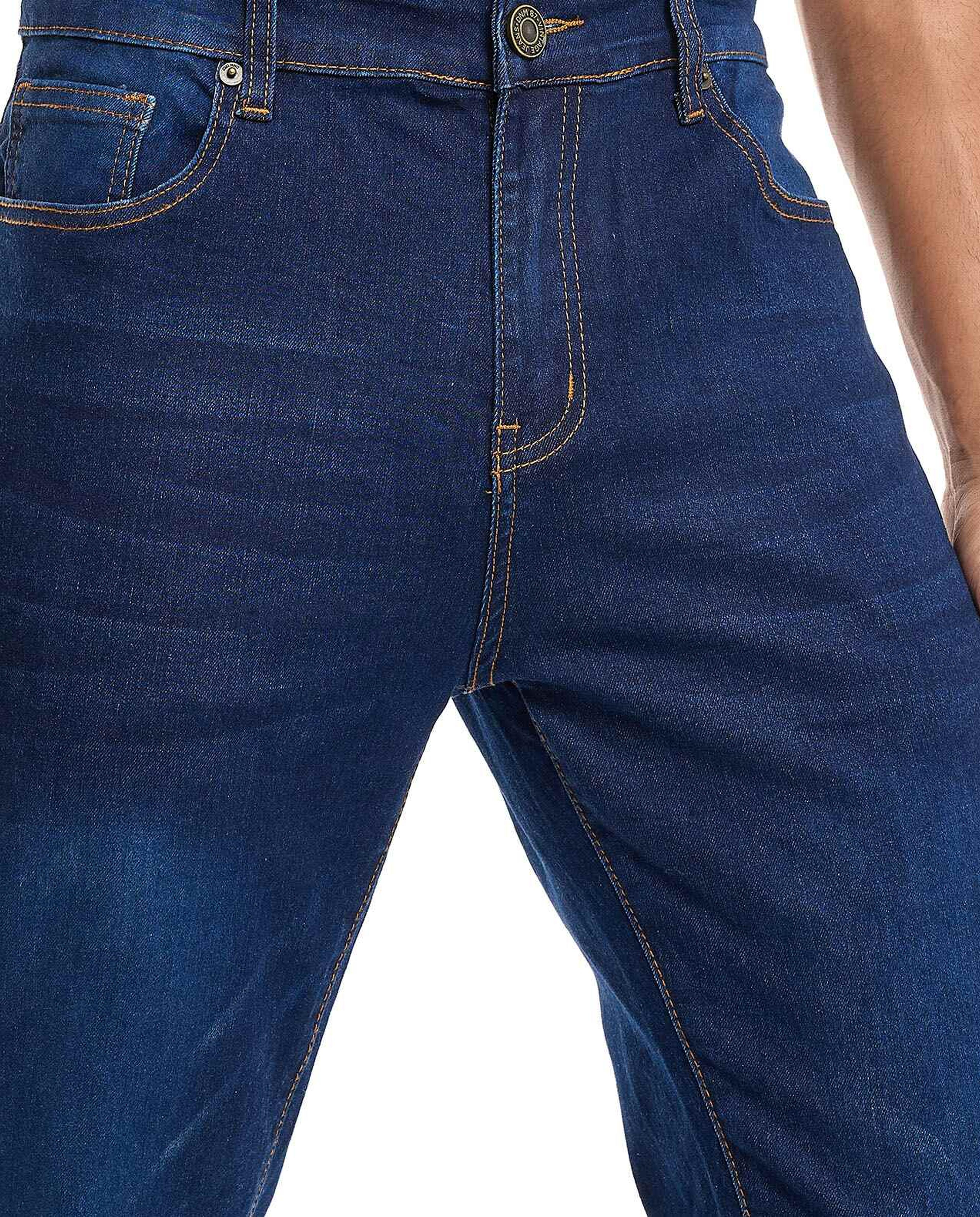 Solid Carrot Fit Jeans with Button Closure