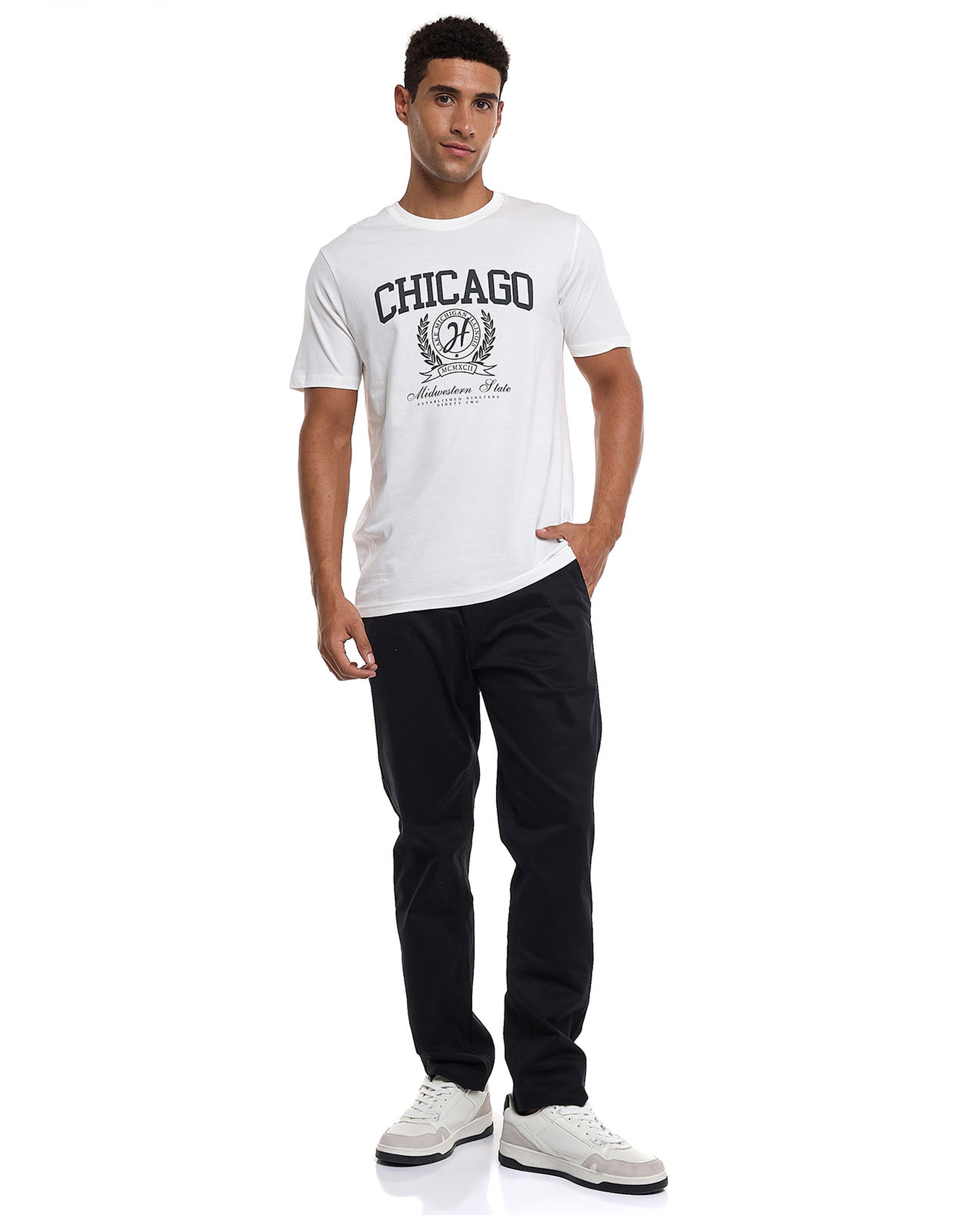 تيشيرت باكمام قصيرة ورقبة مستديرة